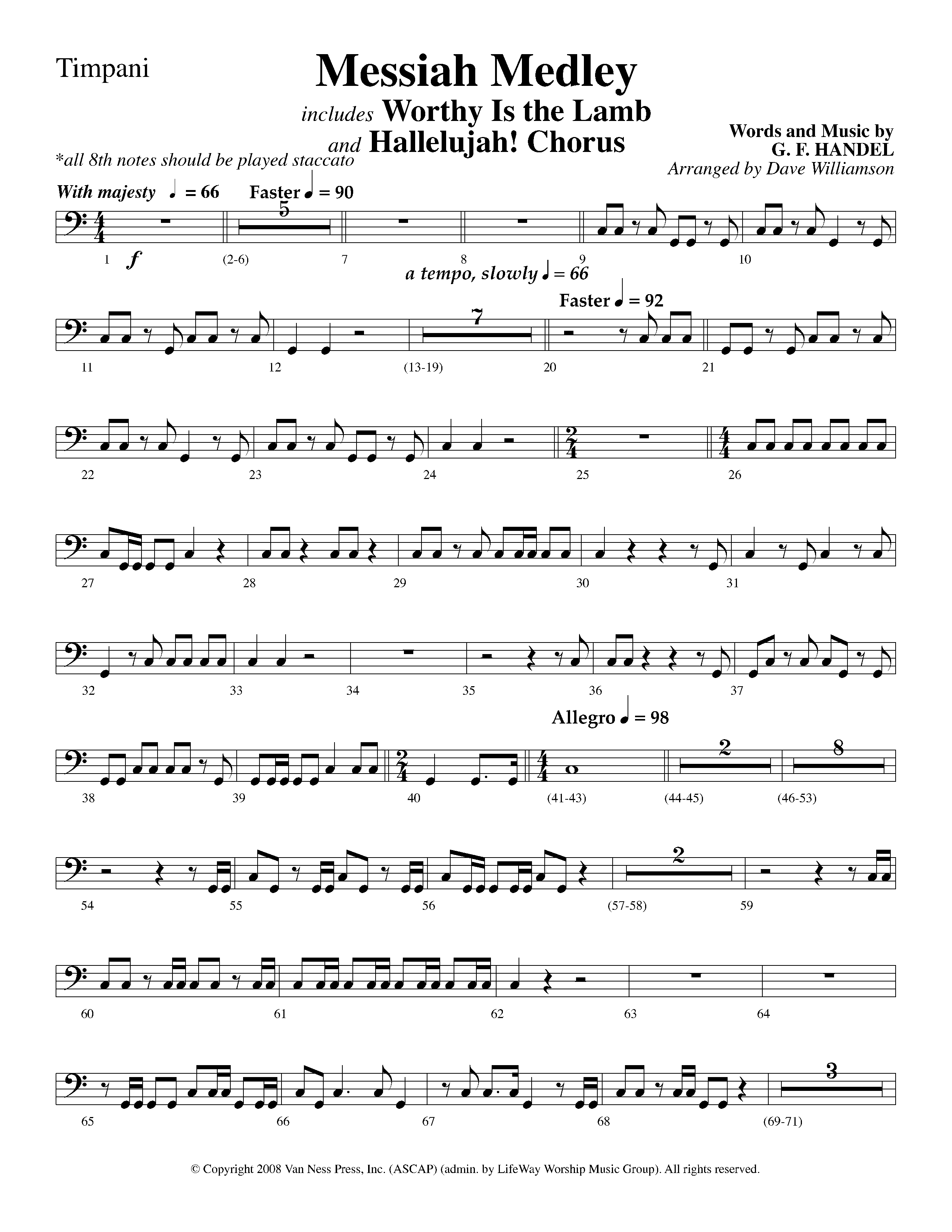 Messiah Medley (with Worthy Is The Lamb, Hallelujah Chorus) (Choral Anthem SATB) Timpani (Lifeway Choral / Arr. Dave Williamson)