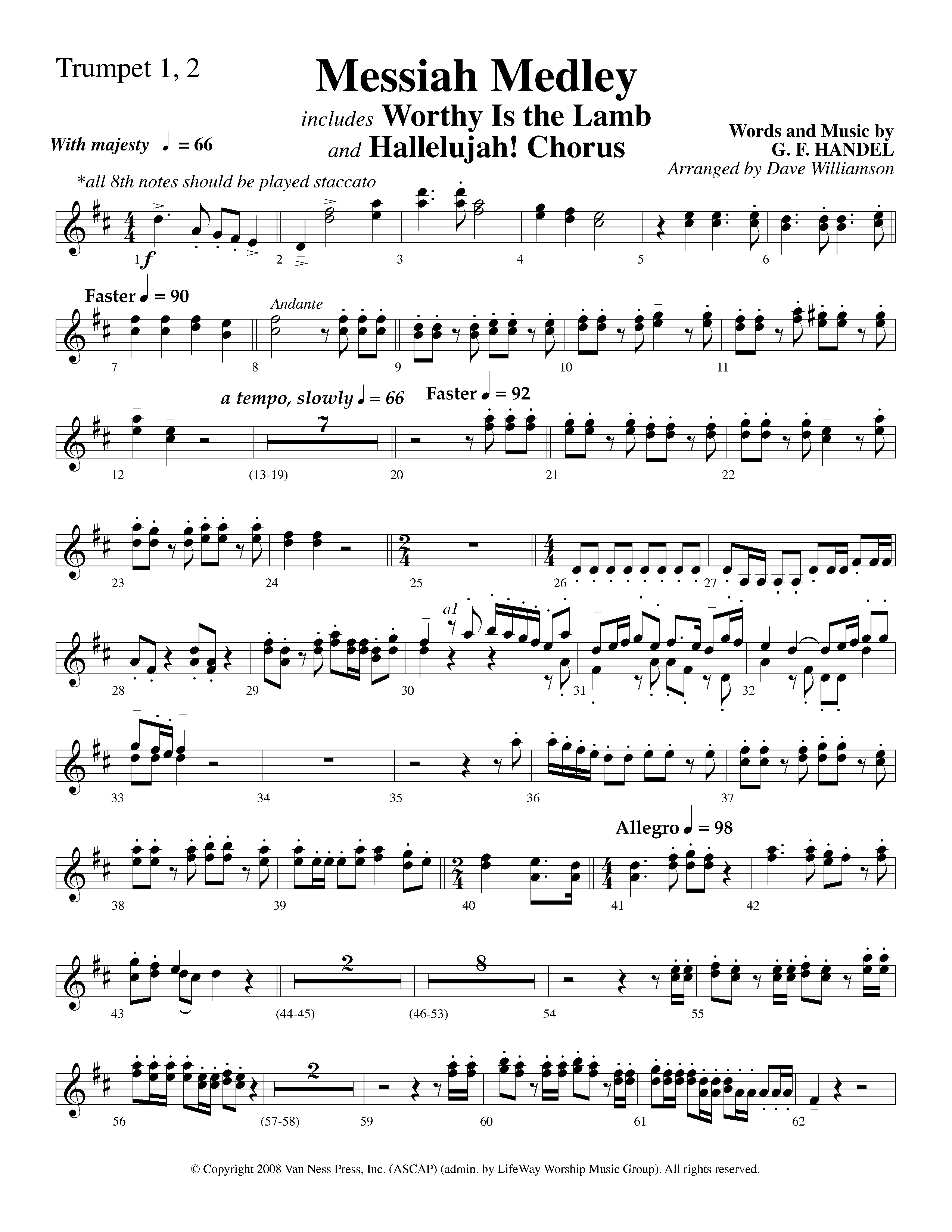 Messiah Medley (with Worthy Is The Lamb, Hallelujah Chorus) (Choral Anthem SATB) Trumpet 1,2 (Lifeway Choral / Arr. Dave Williamson)