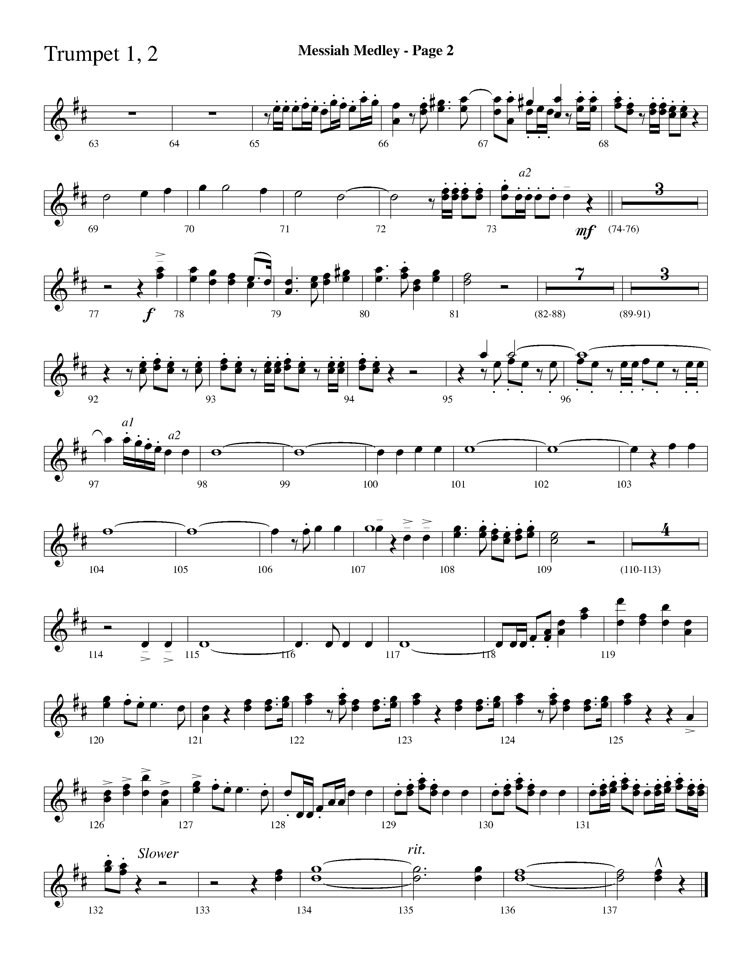 Messiah Medley (with Worthy Is The Lamb, Hallelujah Chorus) (Choral Anthem SATB) Trumpet 1,2 (Lifeway Choral / Arr. Dave Williamson)