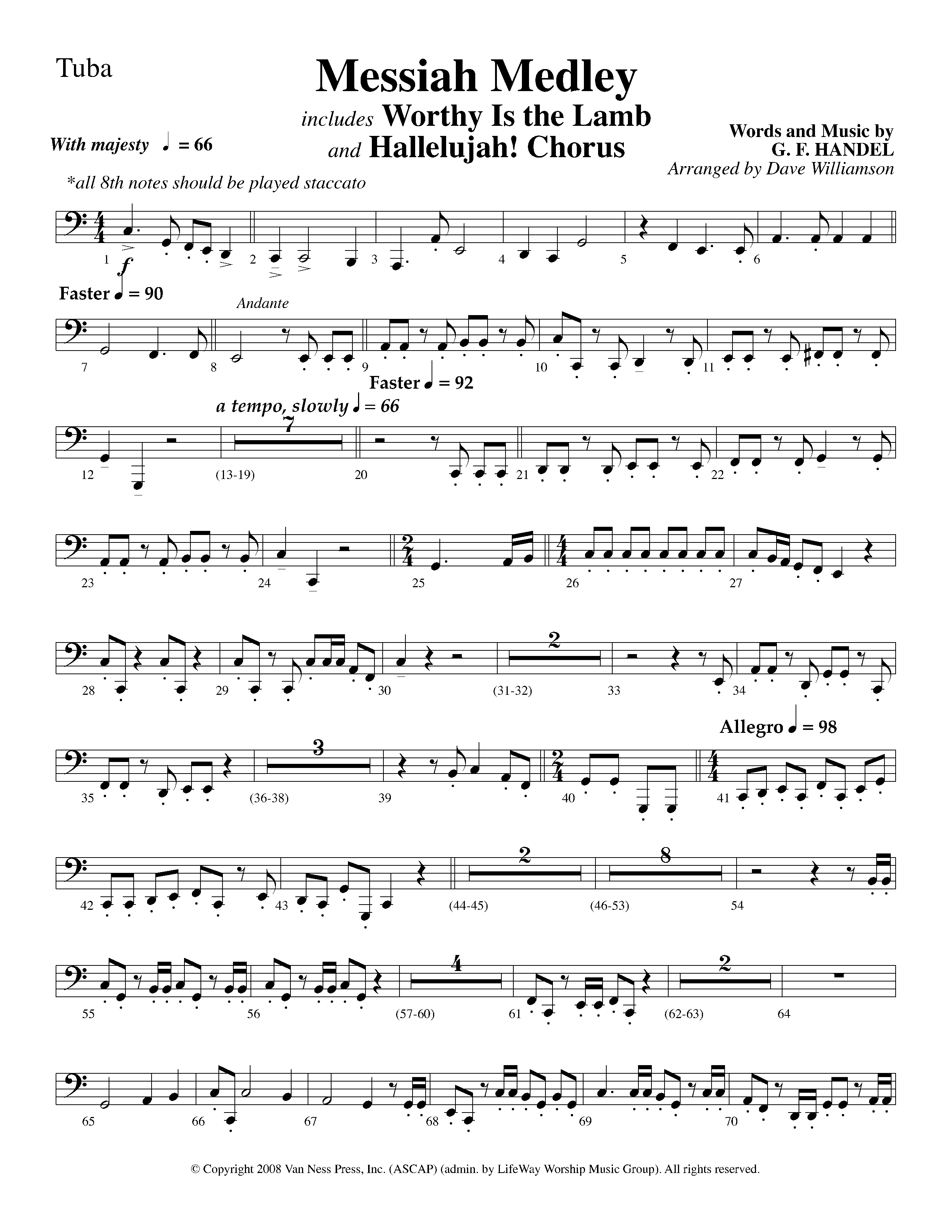 Messiah Medley (with Worthy Is The Lamb, Hallelujah Chorus) (Choral Anthem SATB) Tuba (Lifeway Choral / Arr. Dave Williamson)