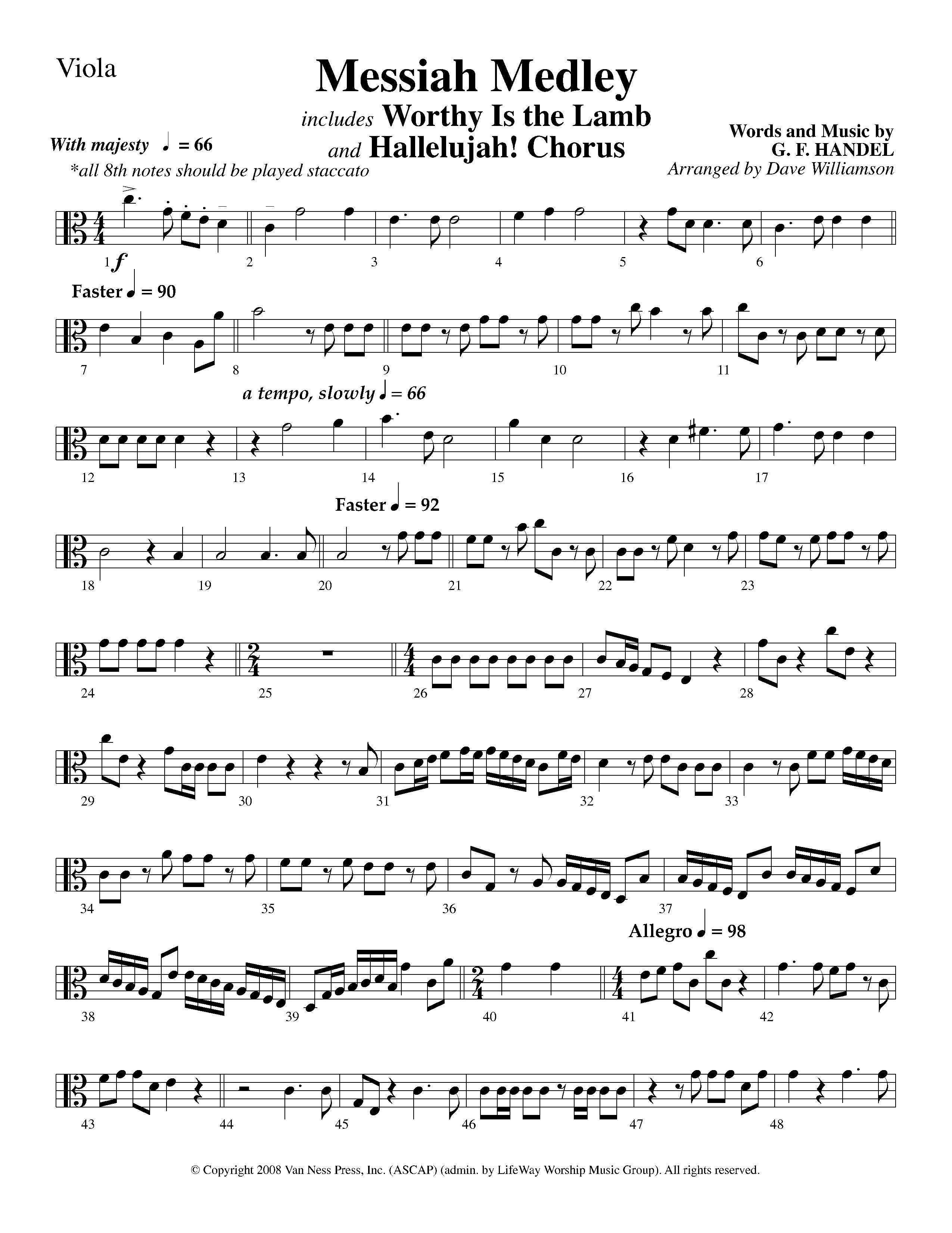Messiah Medley (with Worthy Is The Lamb, Hallelujah Chorus) (Choral Anthem SATB) Viola (Lifeway Choral / Arr. Dave Williamson)