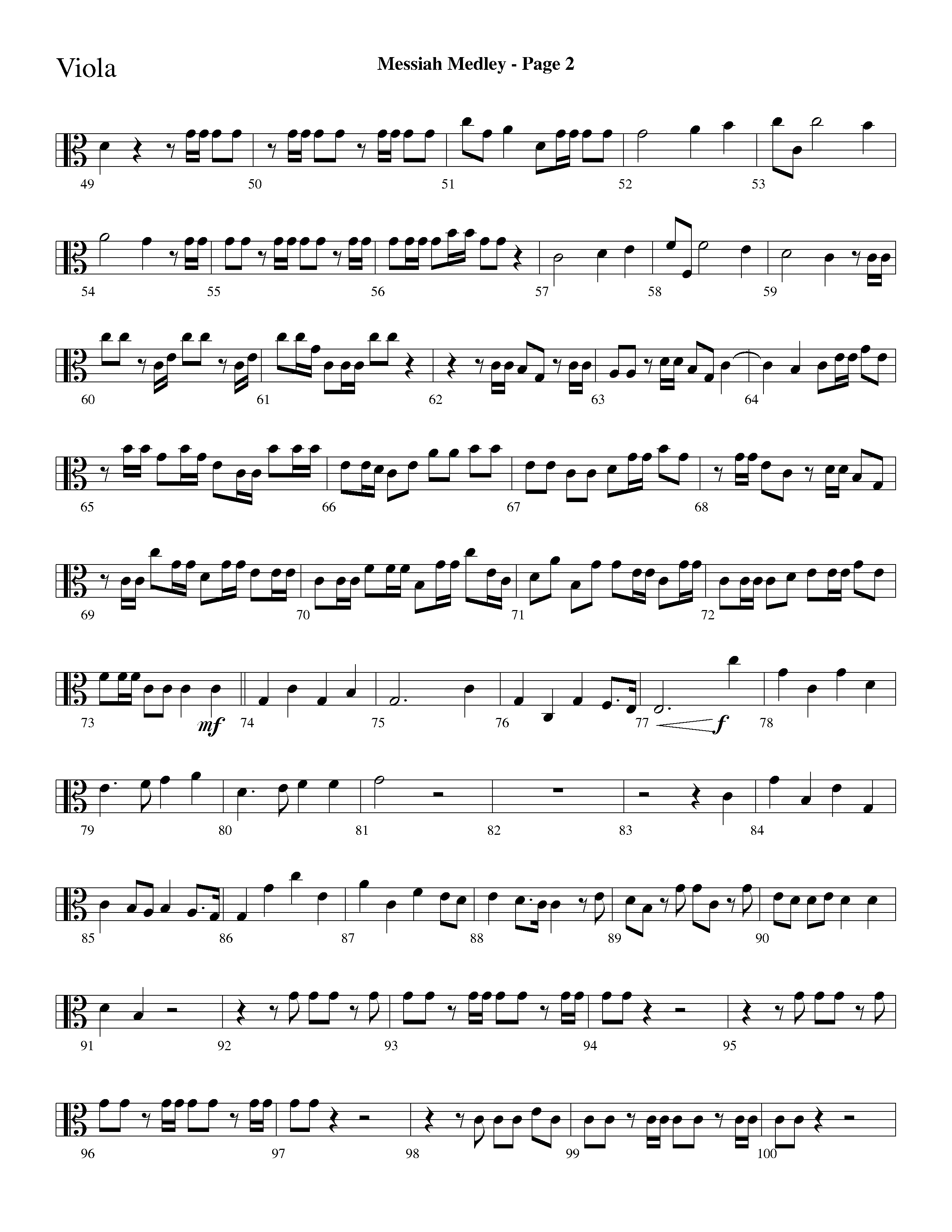 Messiah Medley (with Worthy Is The Lamb, Hallelujah Chorus) (Choral Anthem SATB) Viola (Lifeway Choral / Arr. Dave Williamson)