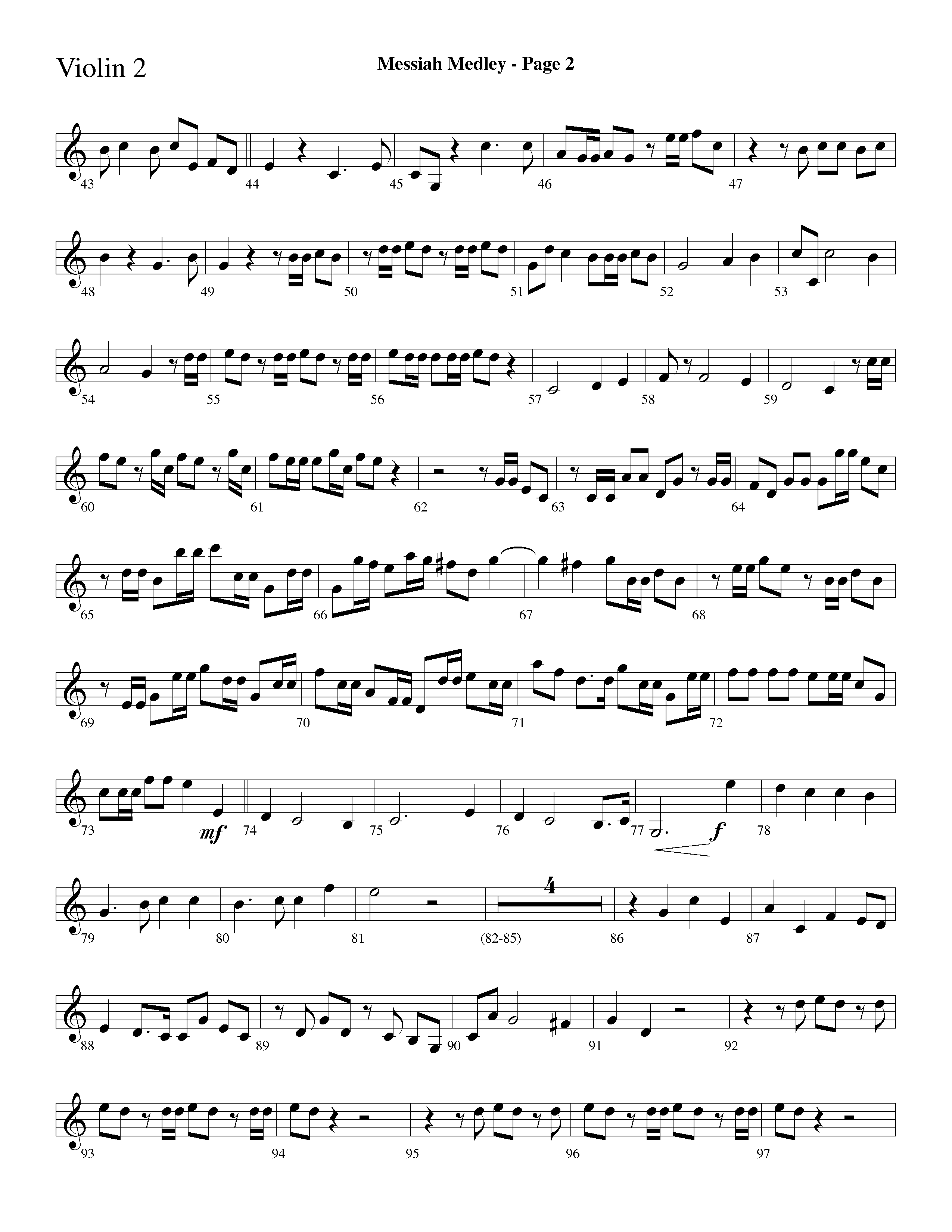 Messiah Medley (with Worthy Is The Lamb, Hallelujah Chorus) (Choral Anthem SATB) Violin 2 (Lifeway Choral / Arr. Dave Williamson)