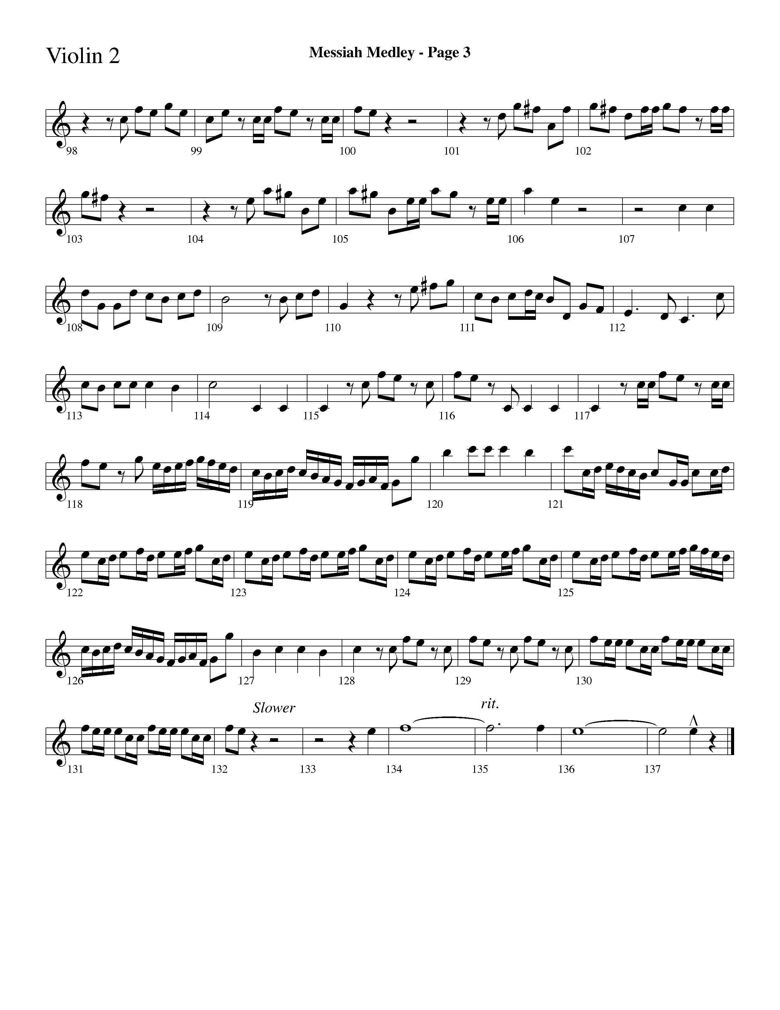 Messiah Medley (with Worthy Is The Lamb, Hallelujah Chorus) (Choral Anthem SATB) Violin 2 (Lifeway Choral / Arr. Dave Williamson)