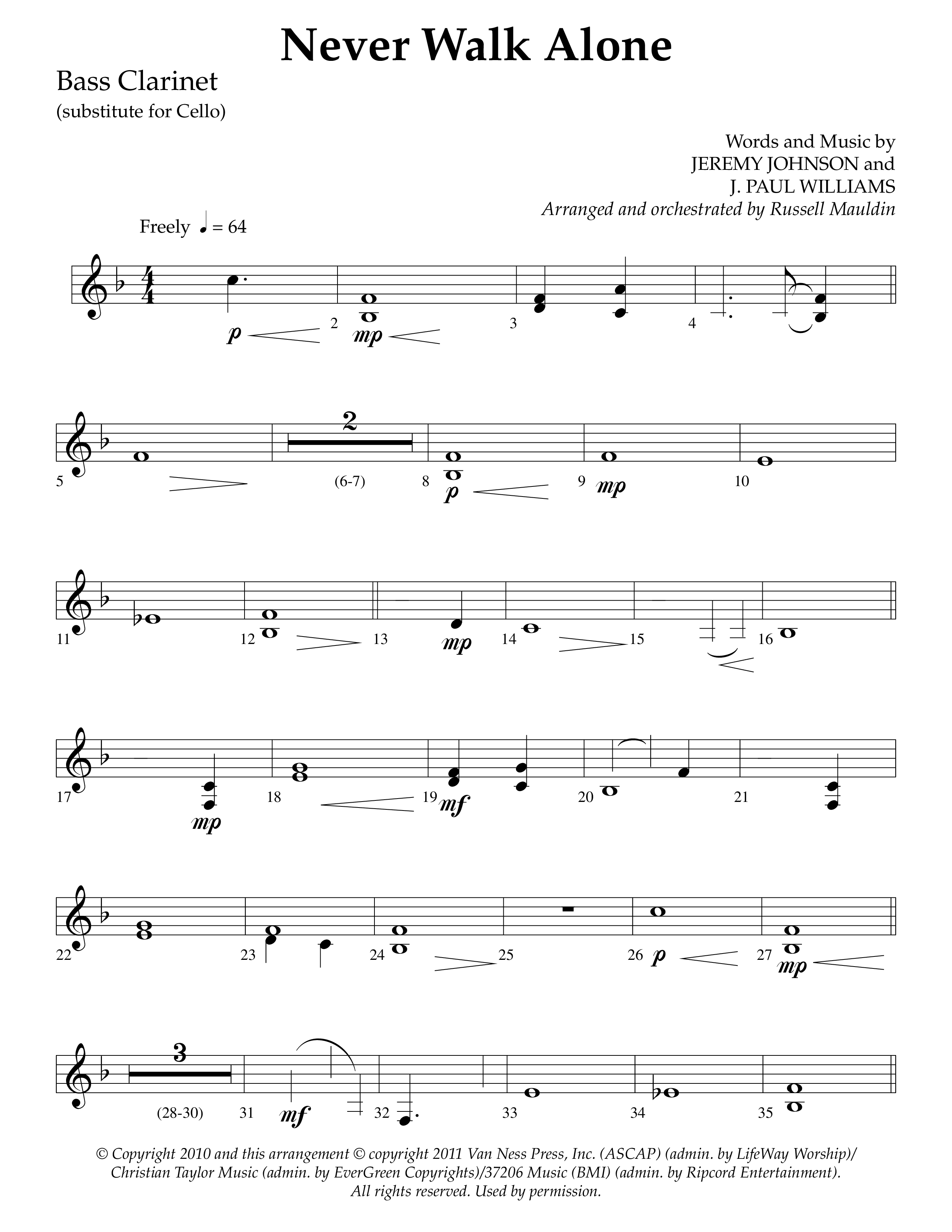 Never Walk Alone (Choral Anthem SATB) Bass Clarinet (Lifeway Choral / Arr. Russell Mauldin)