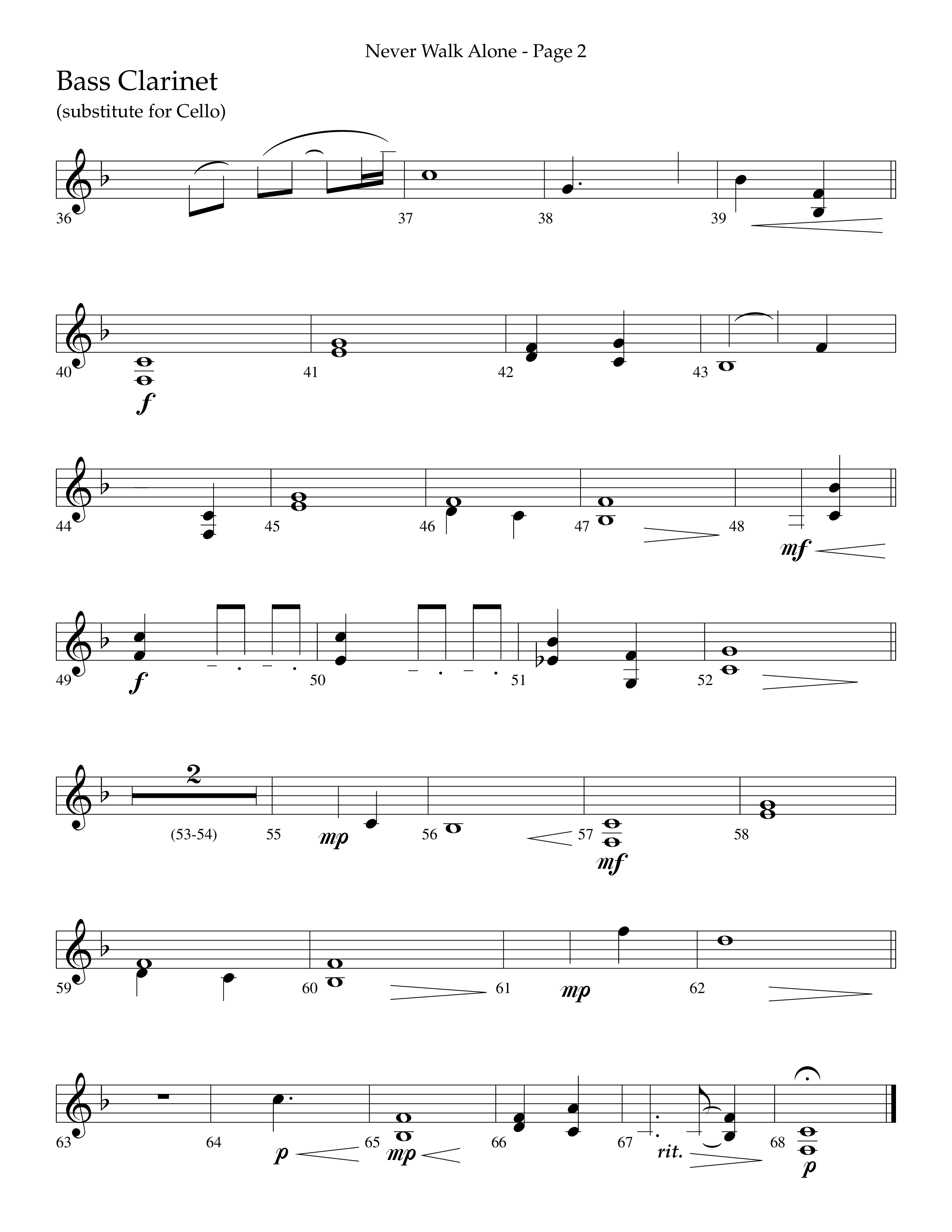 Never Walk Alone (Choral Anthem SATB) Bass Clarinet (Lifeway Choral / Arr. Russell Mauldin)