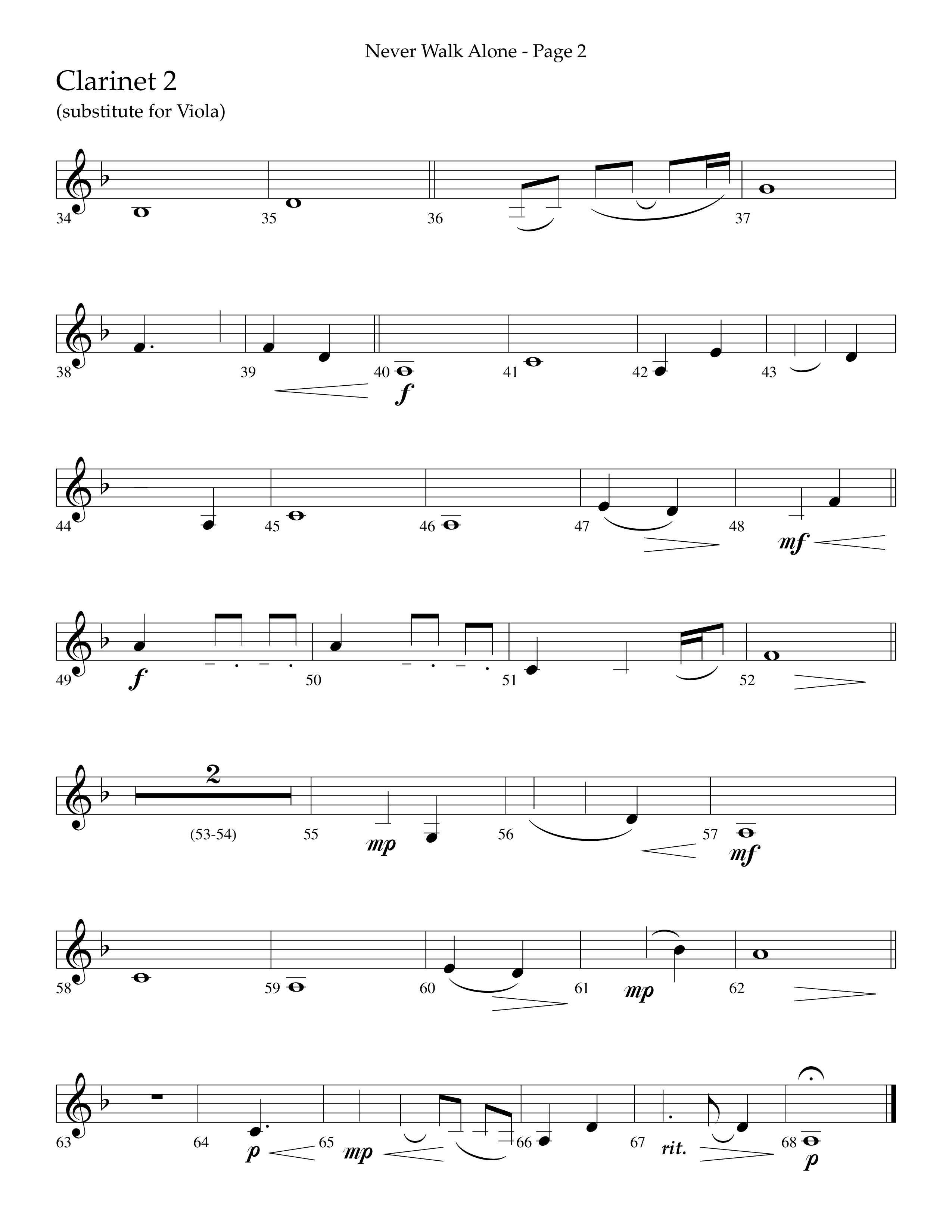 Never Walk Alone (Choral Anthem SATB) Clarinet 1/2 (Lifeway Choral / Arr. Russell Mauldin)