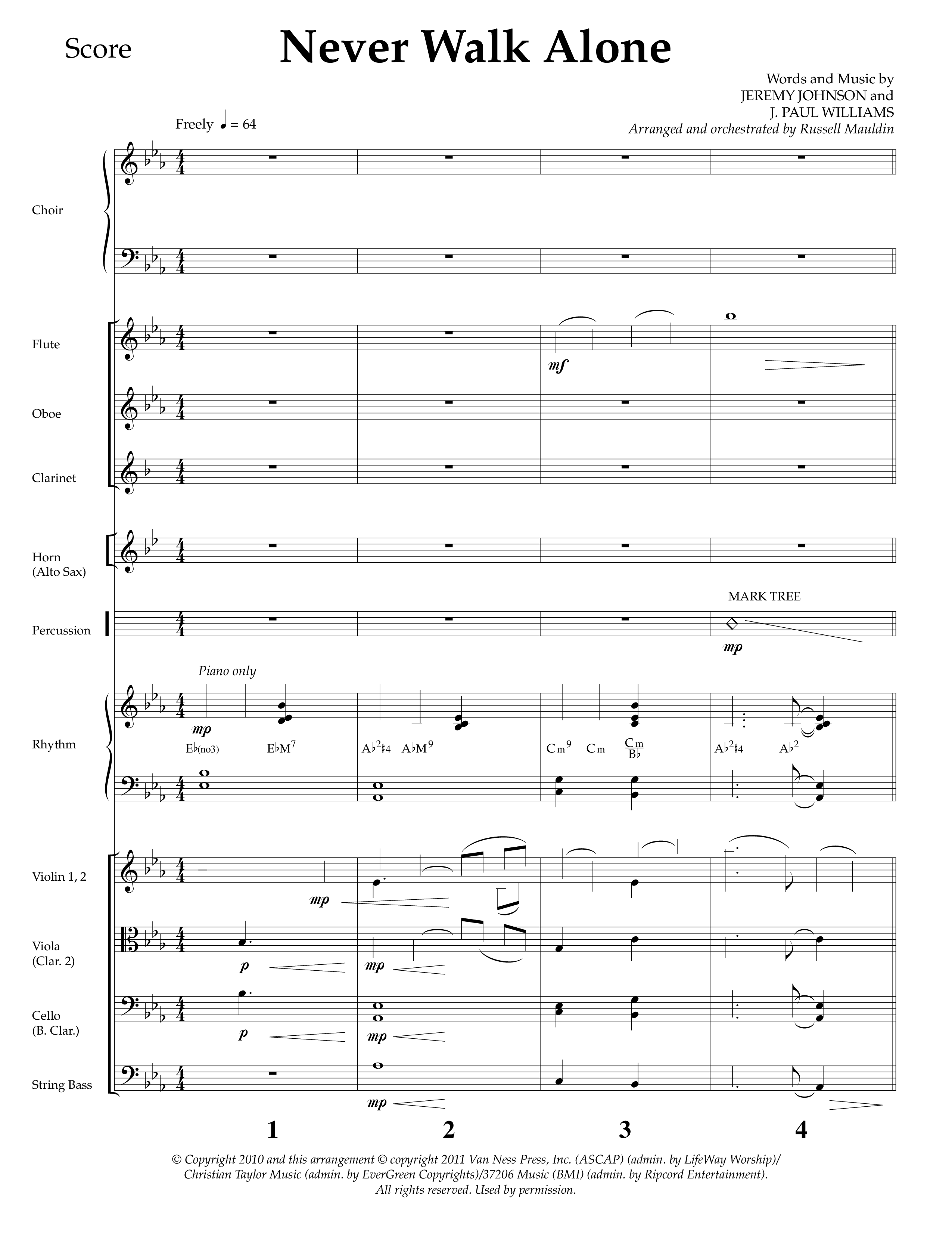 Never Walk Alone (Choral Anthem SATB) Orchestration (Lifeway Choral / Arr. Russell Mauldin)