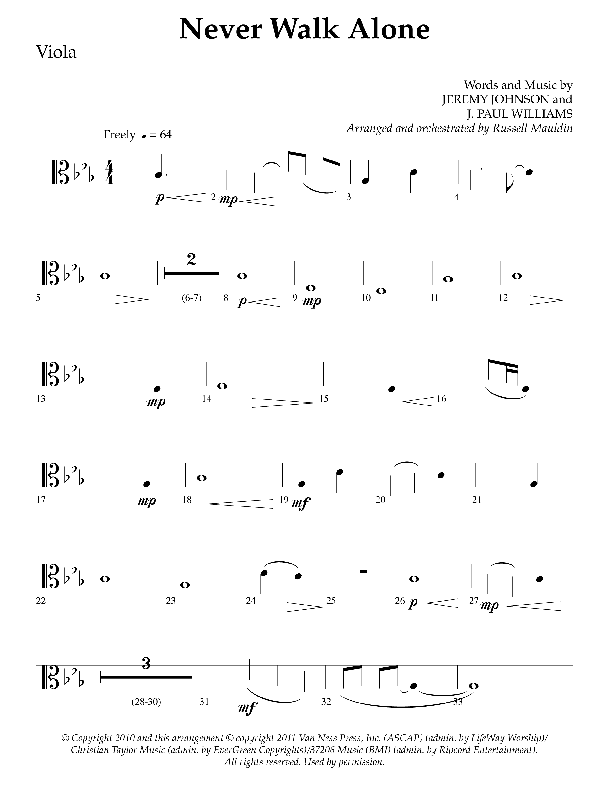 Never Walk Alone (Choral Anthem SATB) Viola (Lifeway Choral / Arr. Russell Mauldin)