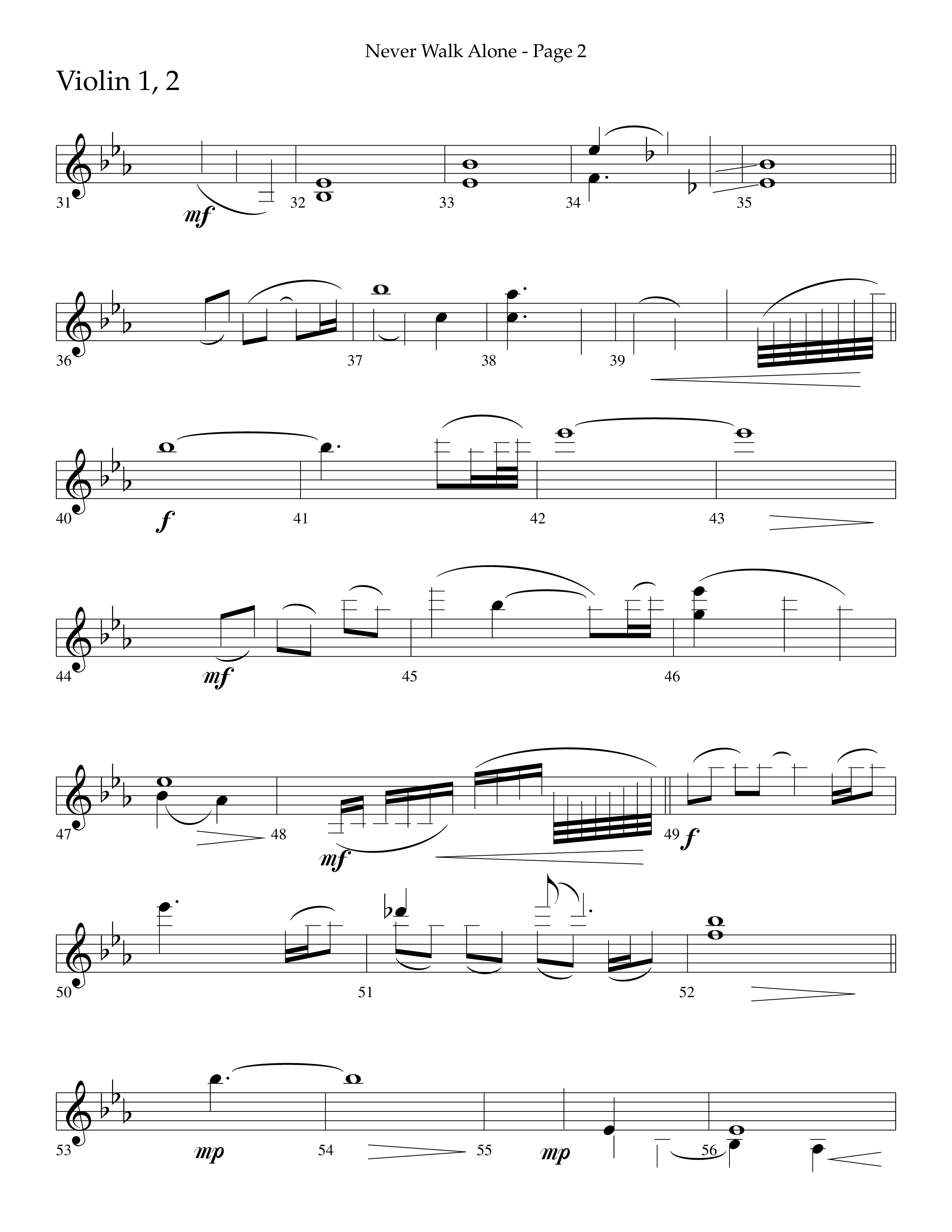 Never Walk Alone (Choral Anthem SATB) Violin 1/2 (Lifeway Choral / Arr. Russell Mauldin)