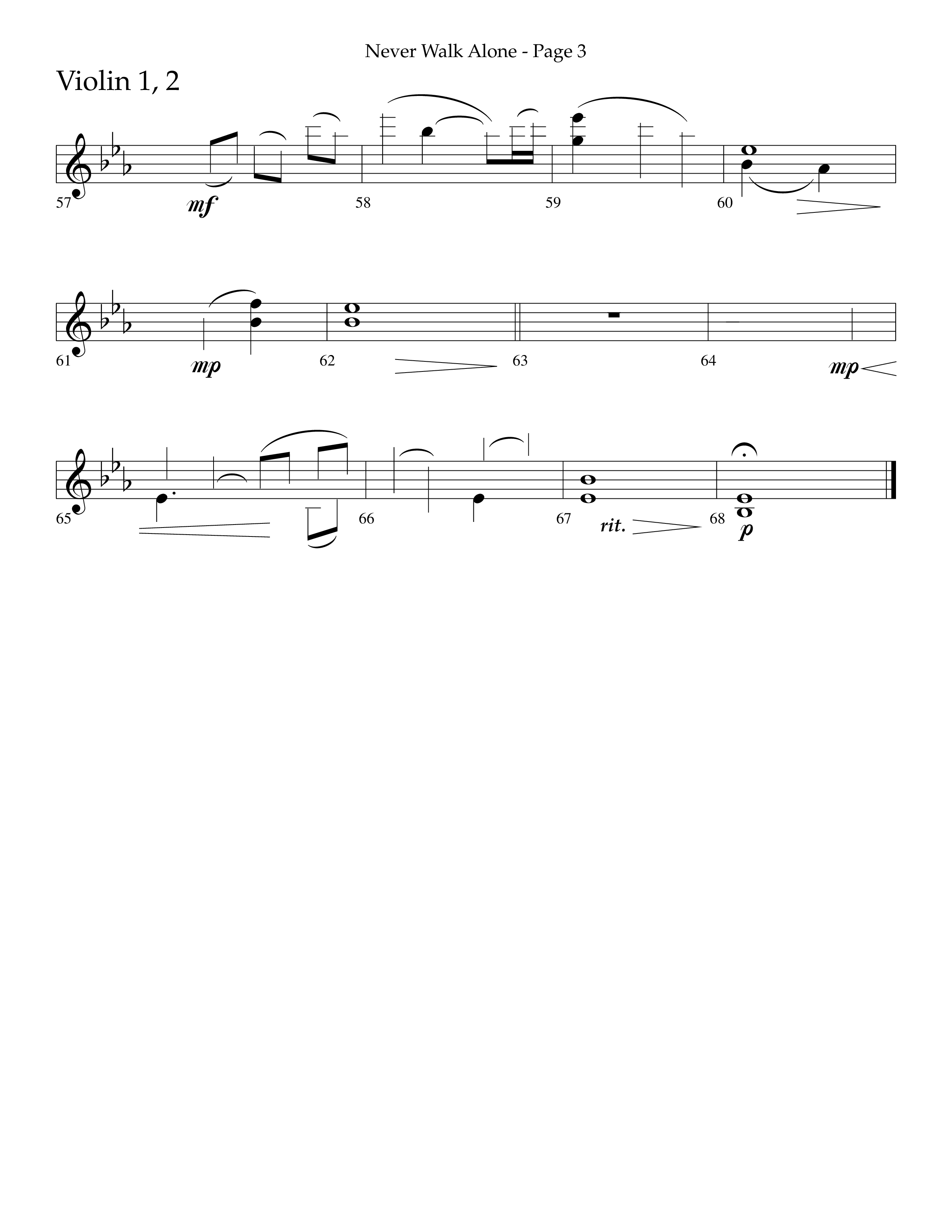 Never Walk Alone (Choral Anthem SATB) Violin 1/2 (Lifeway Choral / Arr. Russell Mauldin)