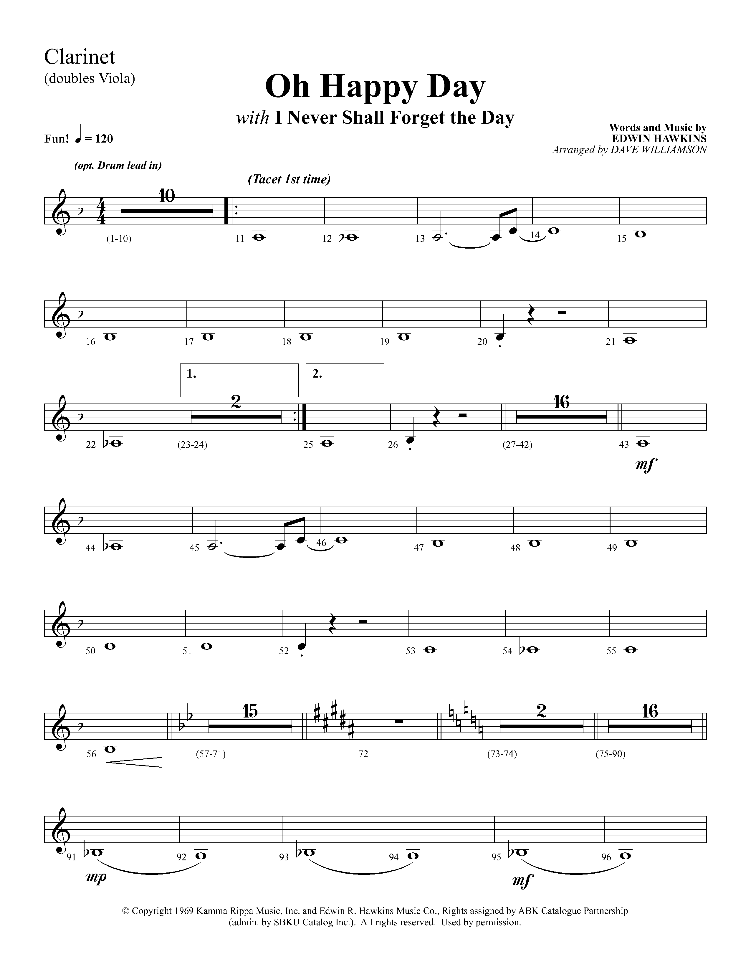 Oh Happy Day (with I Never Shall Forget The Day) (Choral Anthem SATB) Clarinet (Lifeway Choral / Arr. Dave Williamson)