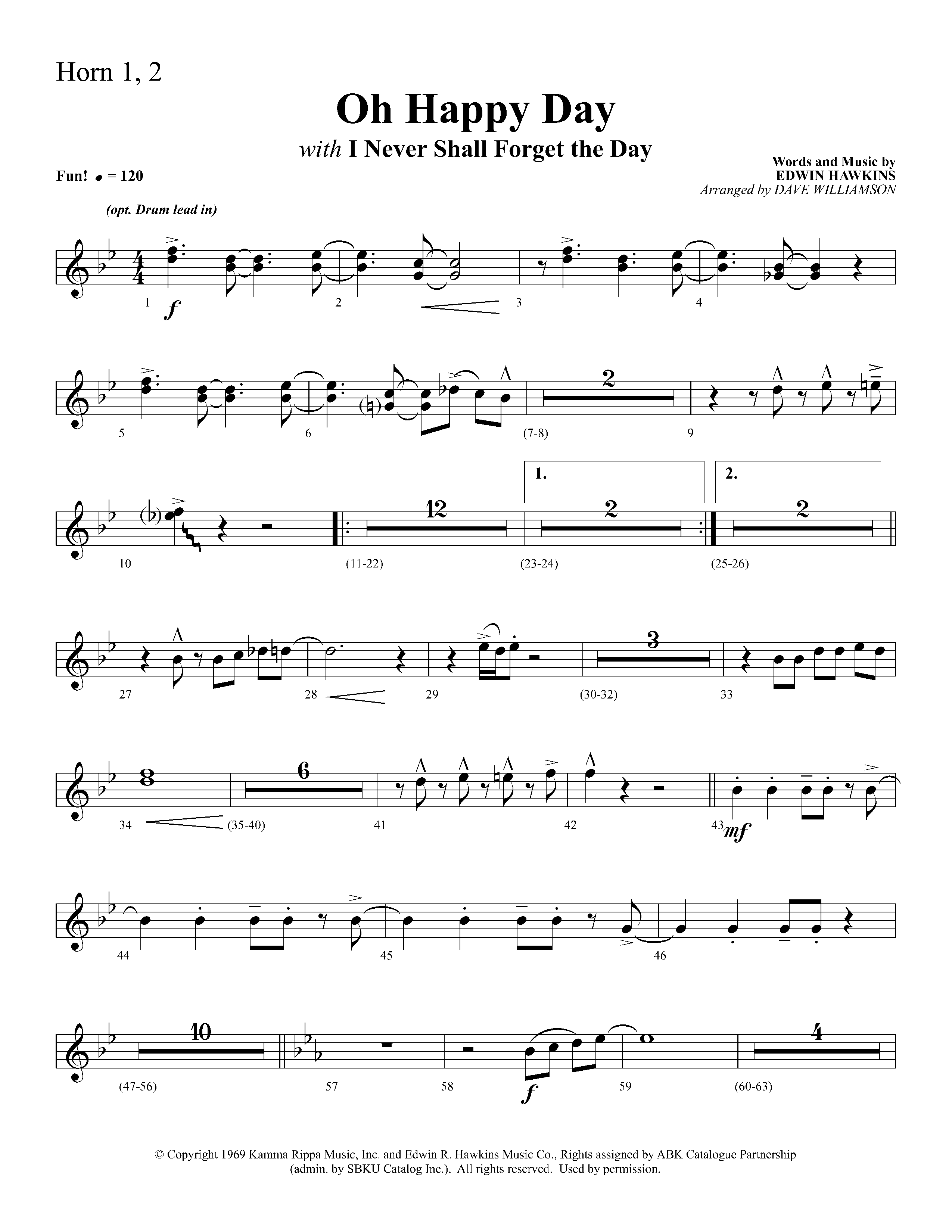 Oh Happy Day (with I Never Shall Forget The Day) (Choral Anthem SATB) French Horn 1/2 (Lifeway Choral / Arr. Dave Williamson)