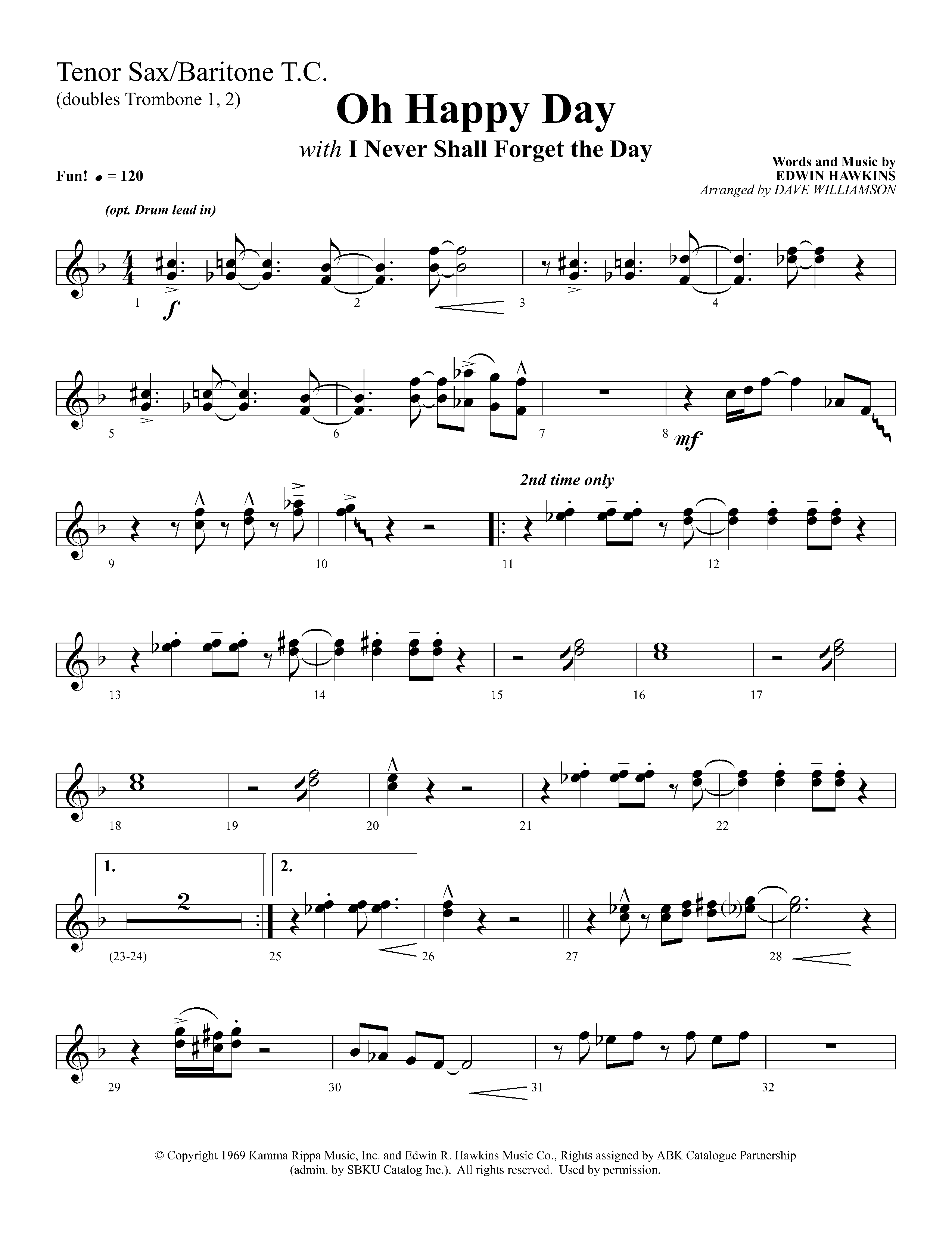 Oh Happy Day (with I Never Shall Forget The Day) (Choral Anthem SATB) Tenor Sax/Baritone T.C. (Lifeway Choral / Arr. Dave Williamson)
