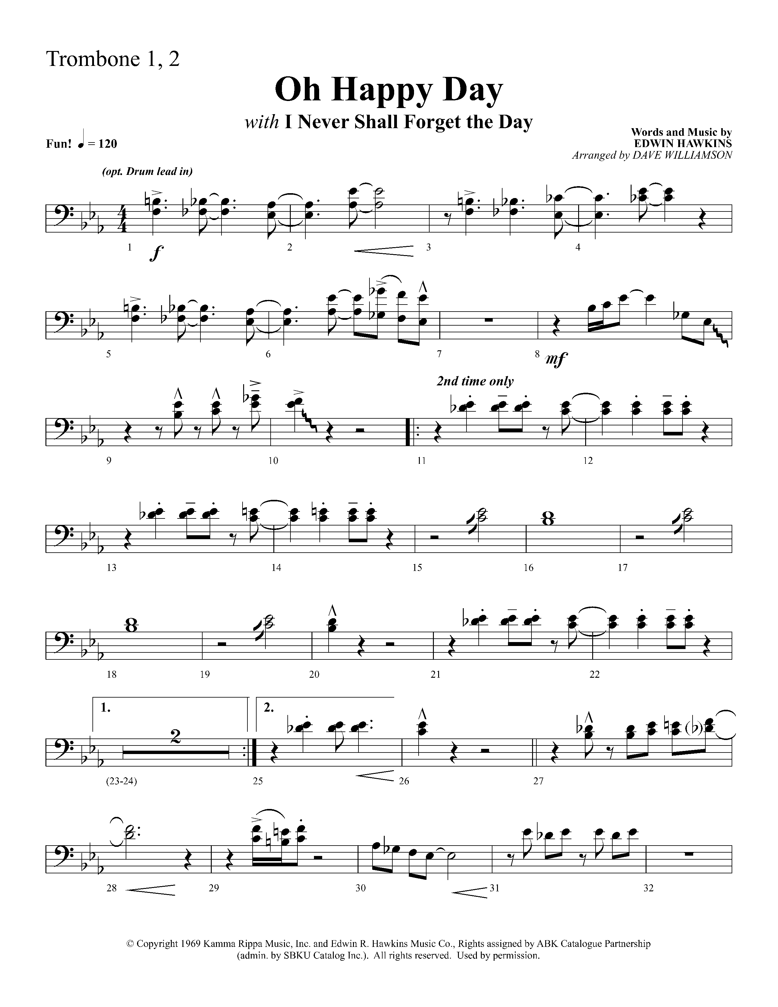 Oh Happy Day (with I Never Shall Forget The Day) (Choral Anthem SATB) Trombone 1/2 (Lifeway Choral / Arr. Dave Williamson)
