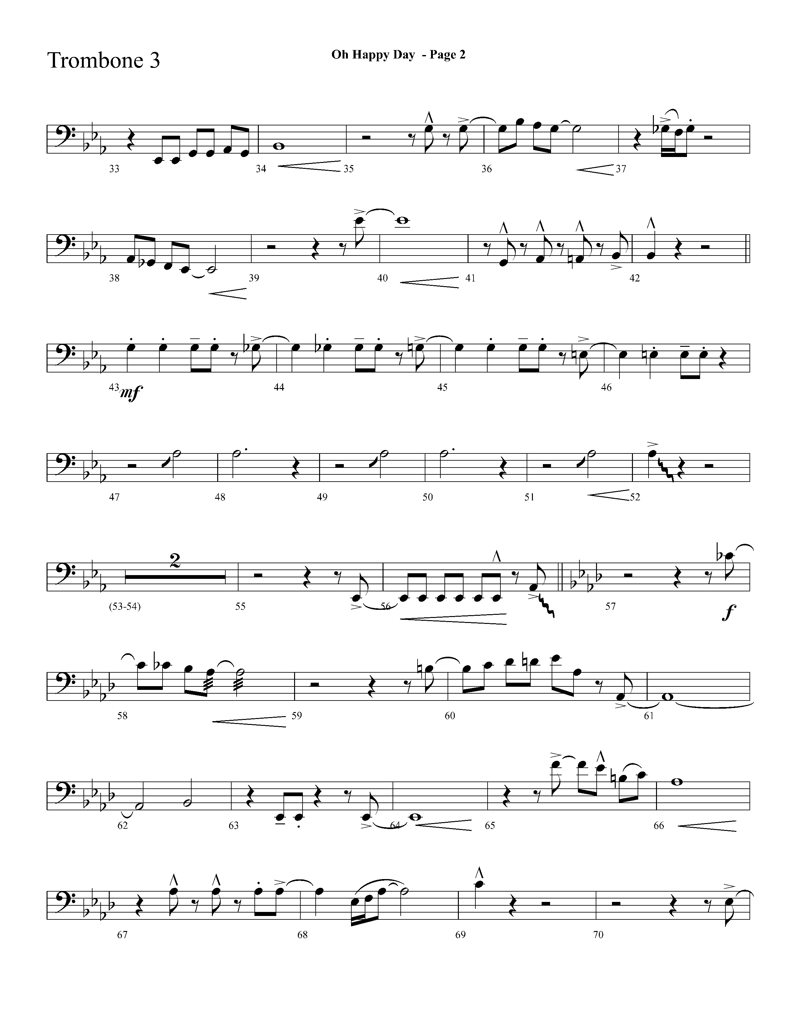 Oh Happy Day (with I Never Shall Forget The Day) (Choral Anthem SATB) Trombone 3 (Lifeway Choral / Arr. Dave Williamson)
