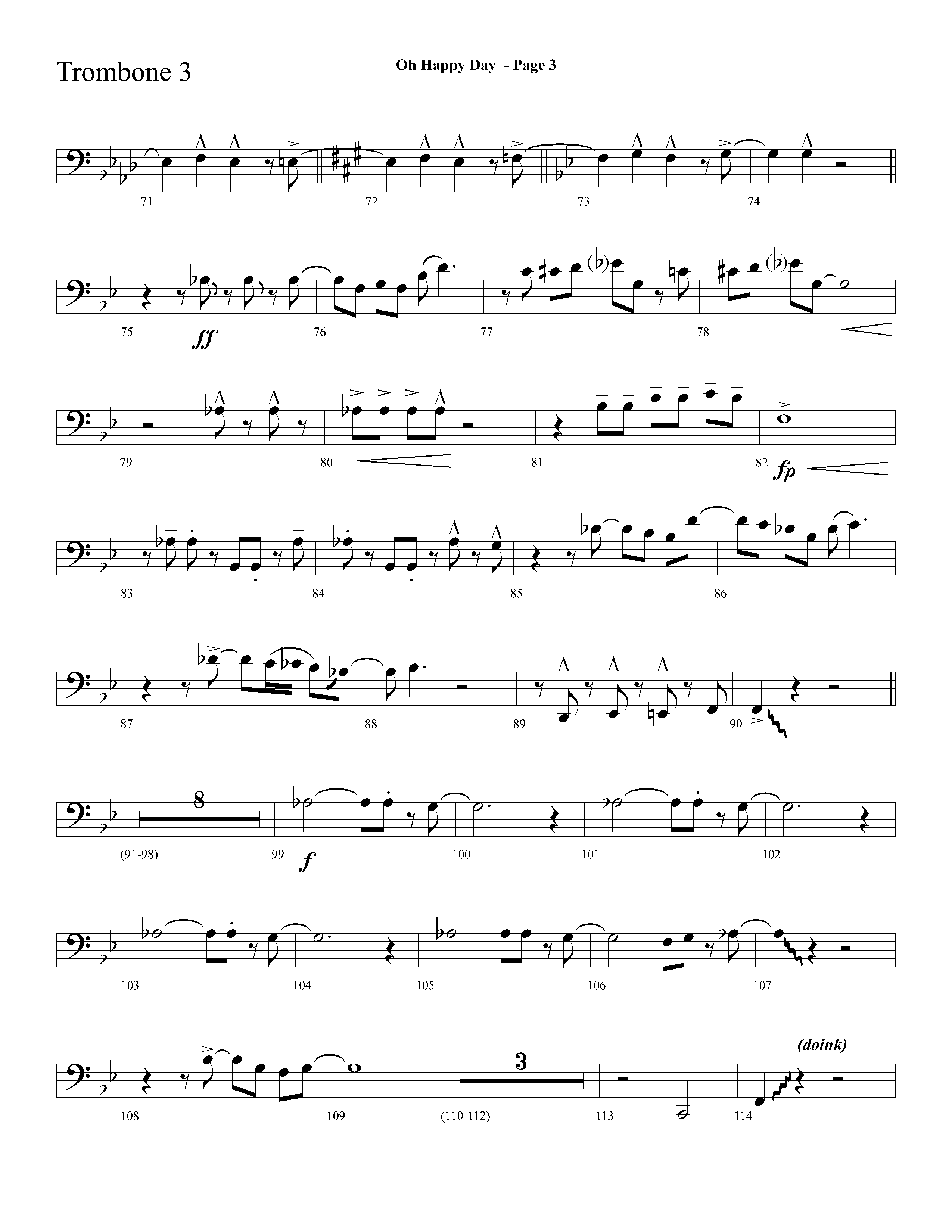 Oh Happy Day (with I Never Shall Forget The Day) (Choral Anthem SATB) Trombone 3 (Lifeway Choral / Arr. Dave Williamson)