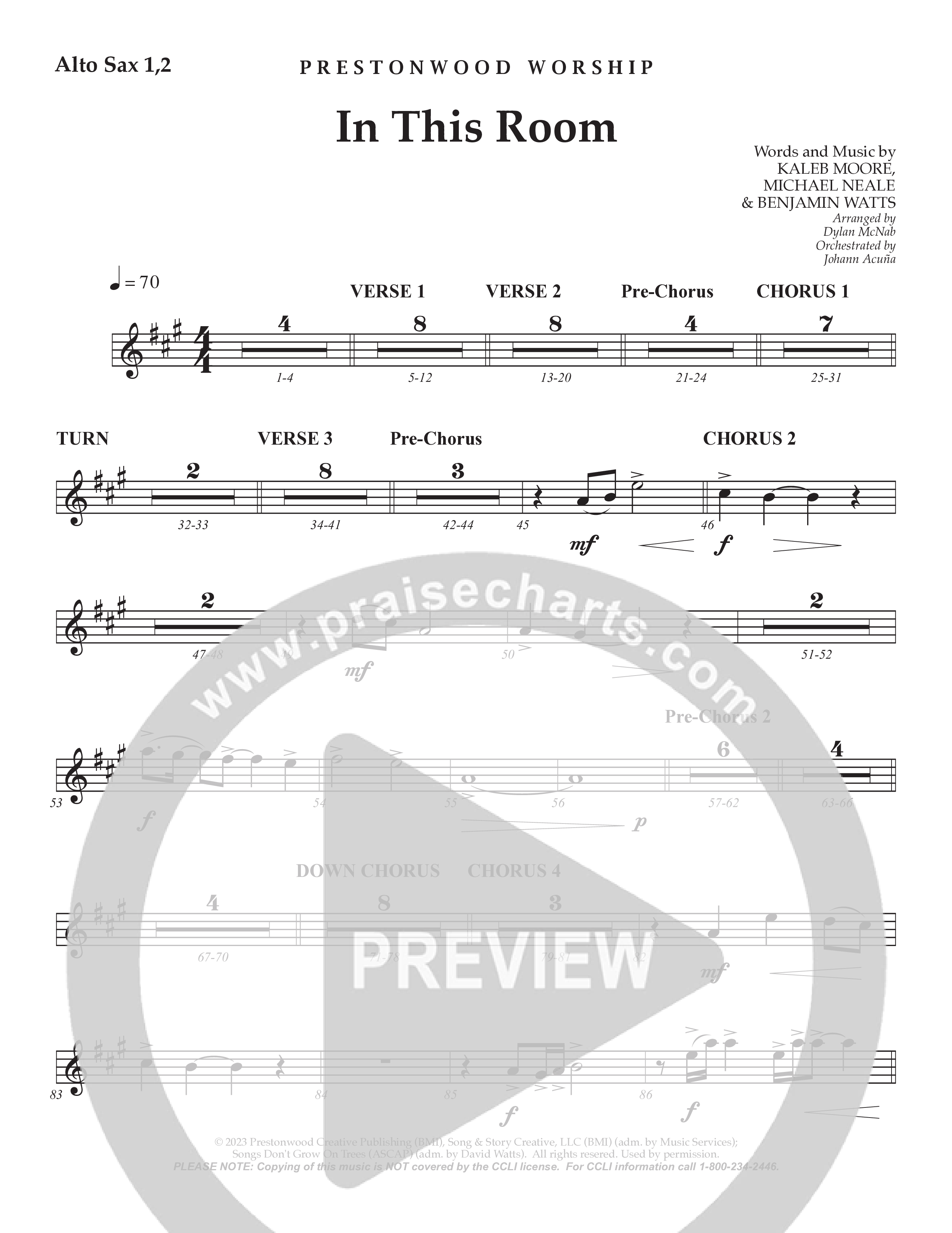 In This Room Alto Sax (Prestonwood Worship / Arr. Dylan McNab / Orch. Johann Acuna)