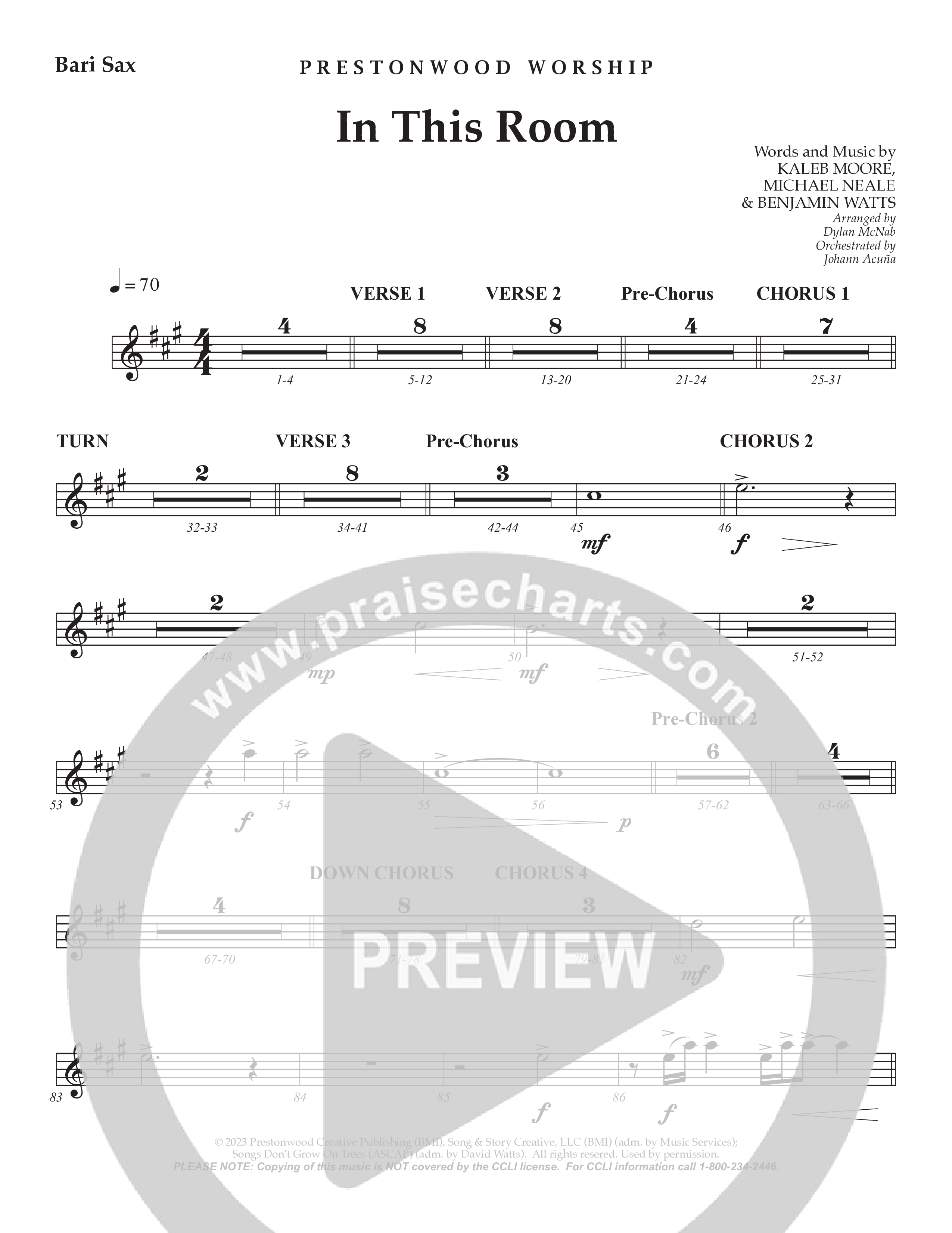 In This Room Bari Sax (Prestonwood Worship / Arr. Dylan McNab / Orch. Johann Acuna)