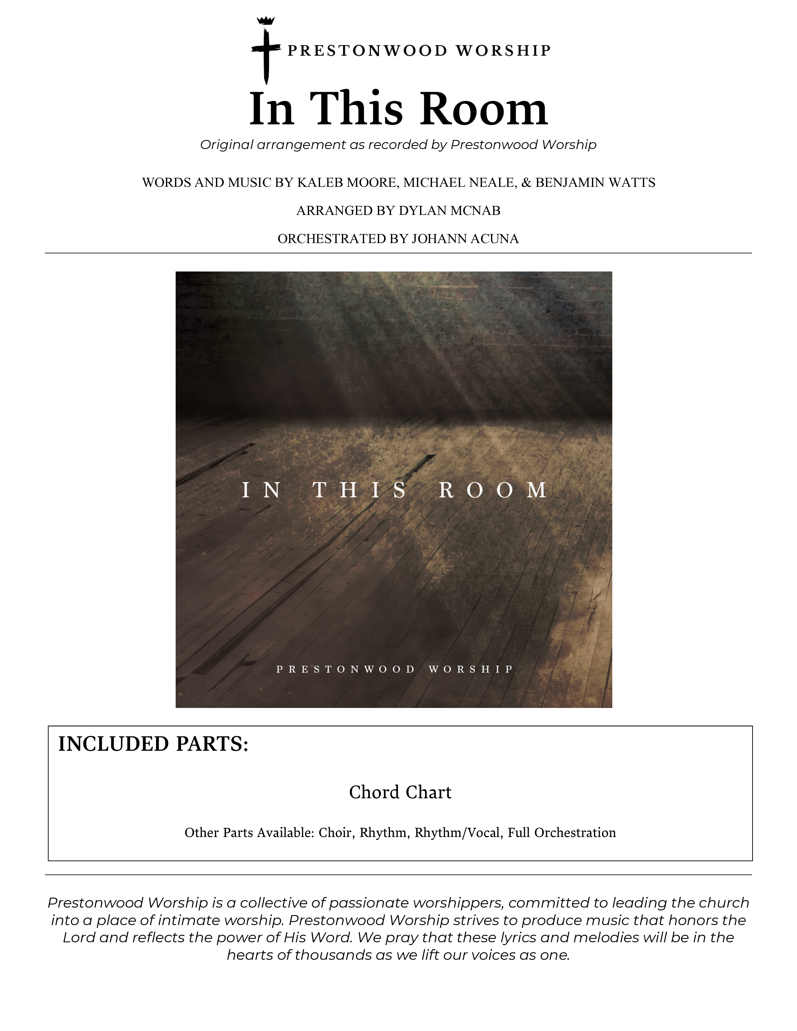 In This Room Chords & Lyrics (Prestonwood Worship / Arr. Dylan McNab / Orch. Johann Acuna)