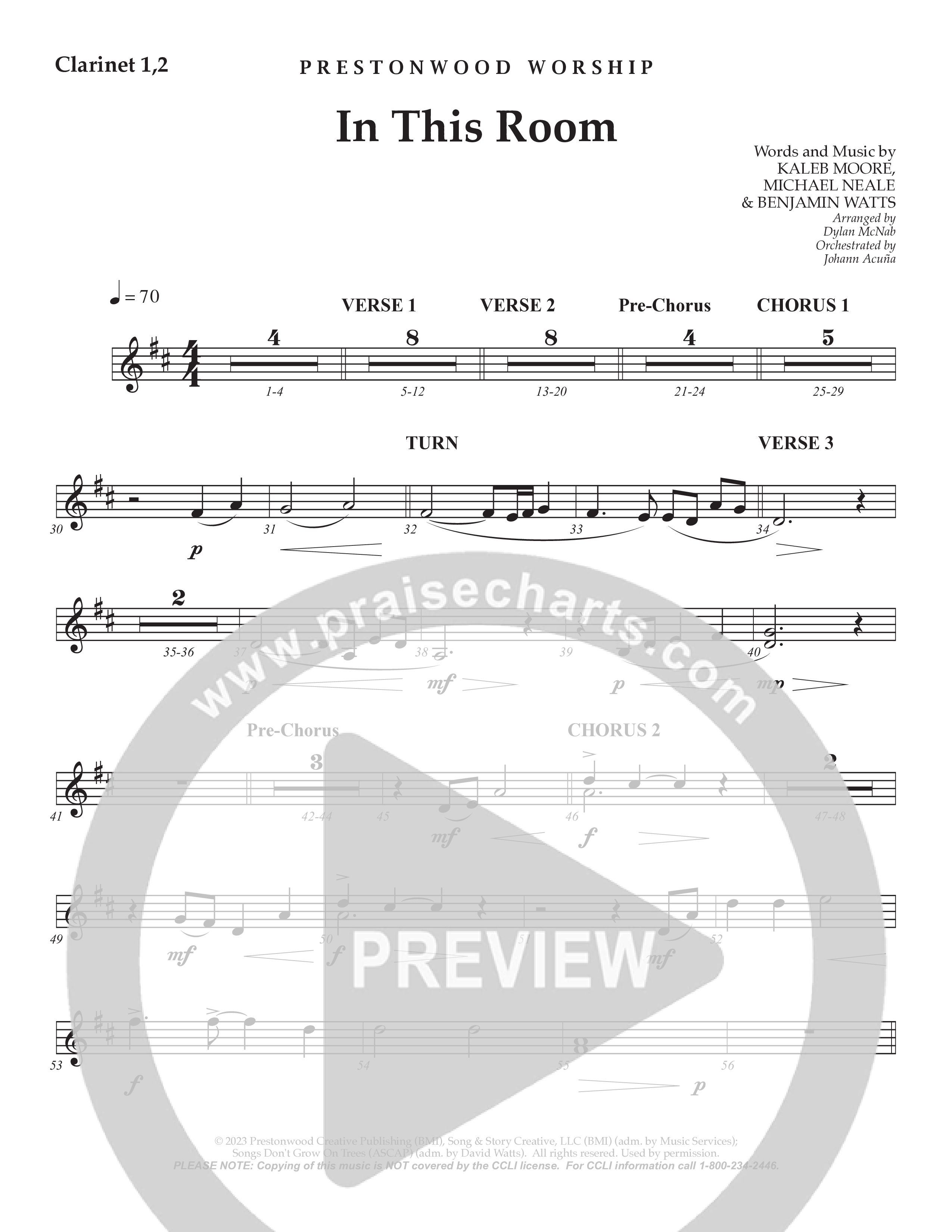 In This Room Clarinet 1/2 (Prestonwood Worship / Arr. Dylan McNab / Orch. Johann Acuna)