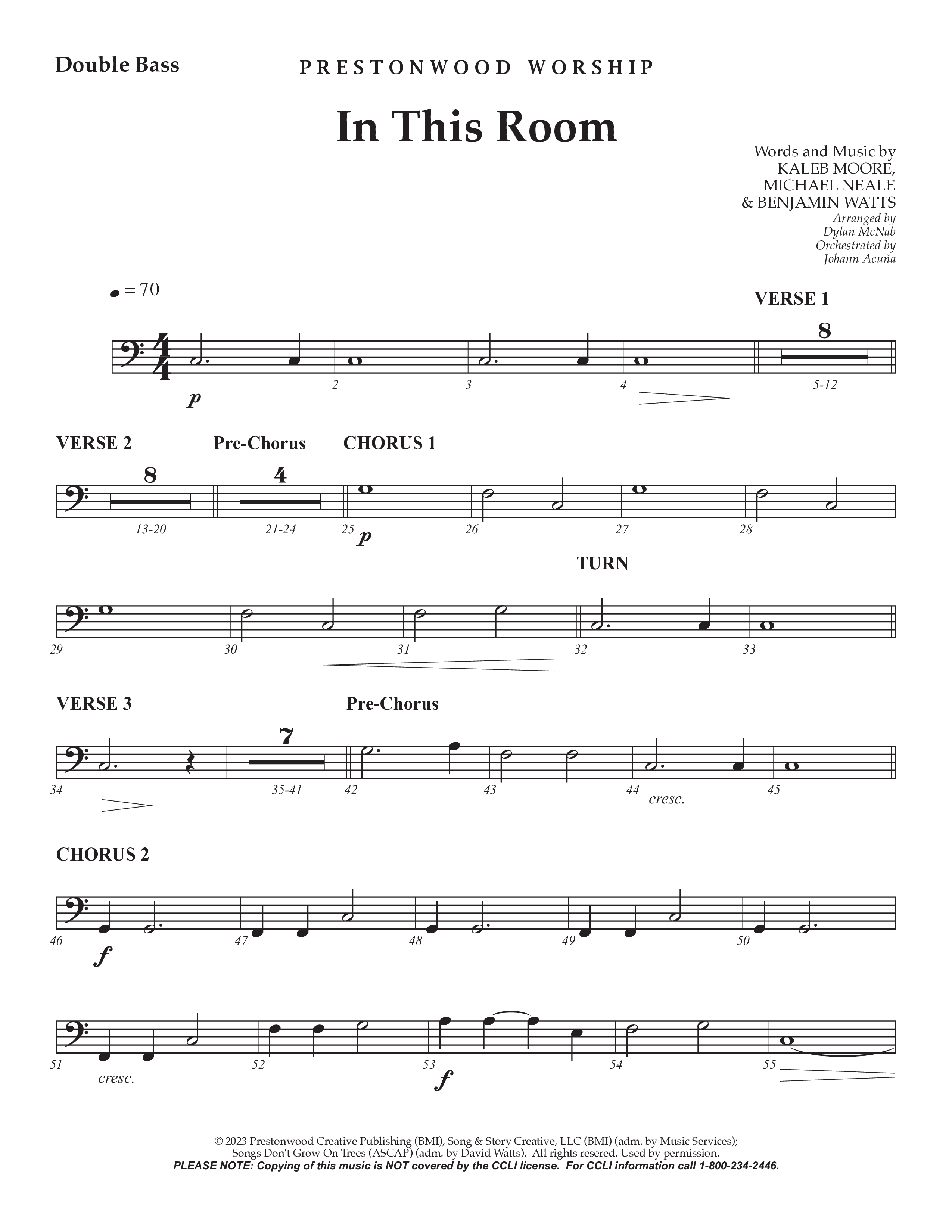 In This Room Double Bass (Prestonwood Worship / Arr. Dylan McNab / Orch. Johann Acuna)