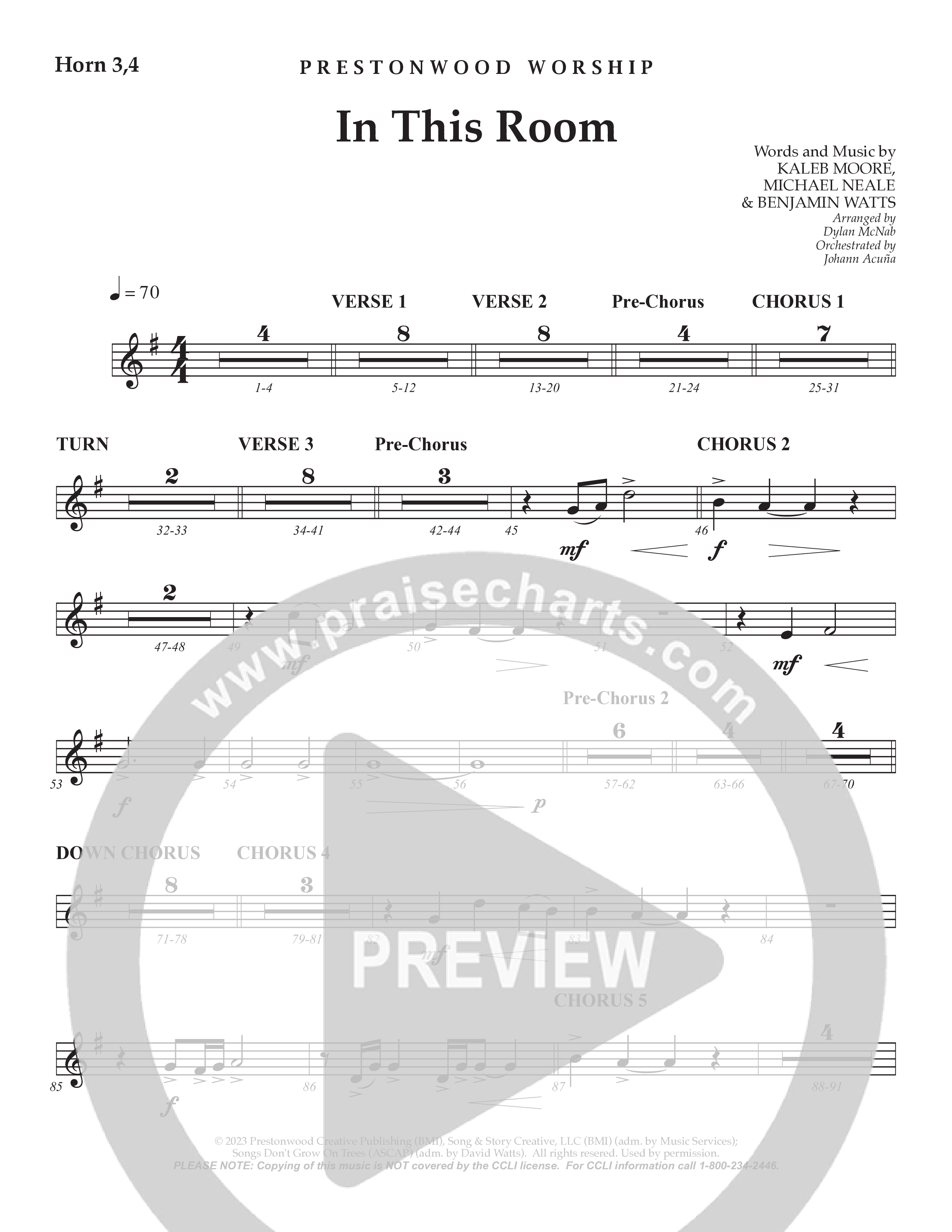 In This Room French Horn 3 (Prestonwood Worship / Arr. Dylan McNab / Orch. Johann Acuna)