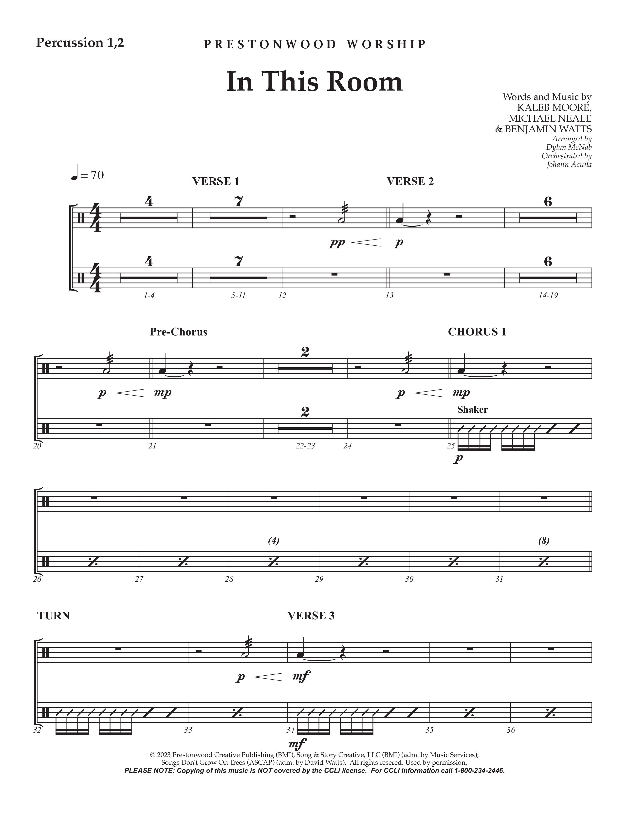 In This Room Percussion 1/2 (Prestonwood Worship / Arr. Dylan McNab / Orch. Johann Acuna)