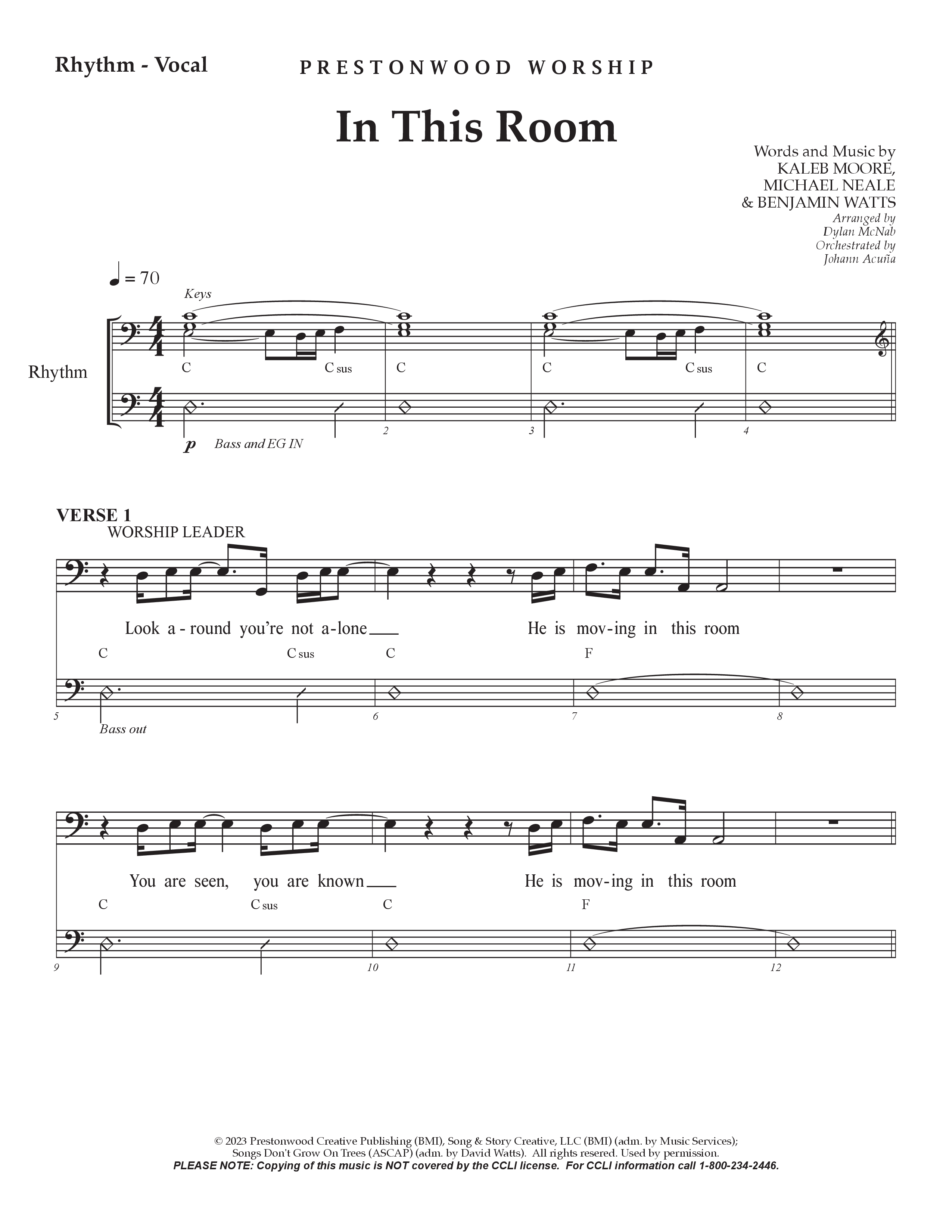 In This Room Rhythm/Vocal (Prestonwood Worship / Arr. Dylan McNab / Orch. Johann Acuna)