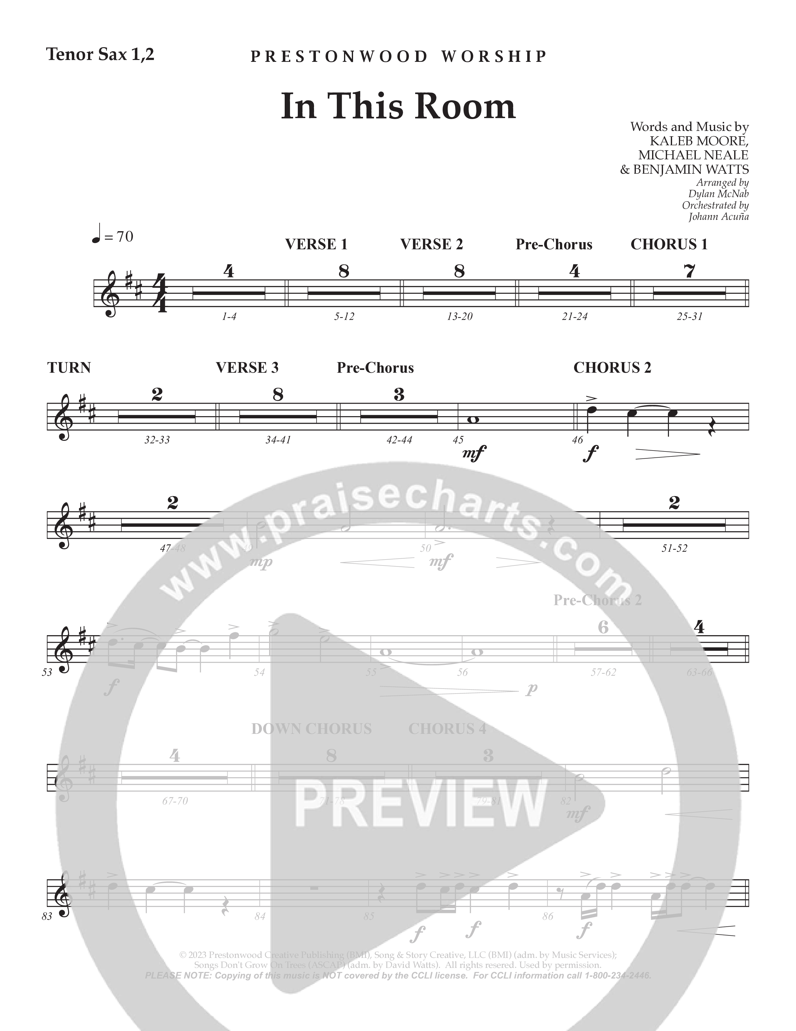 In This Room Tenor Sax/Baritone T.C. (Prestonwood Worship / Arr. Dylan McNab / Orch. Johann Acuna)
