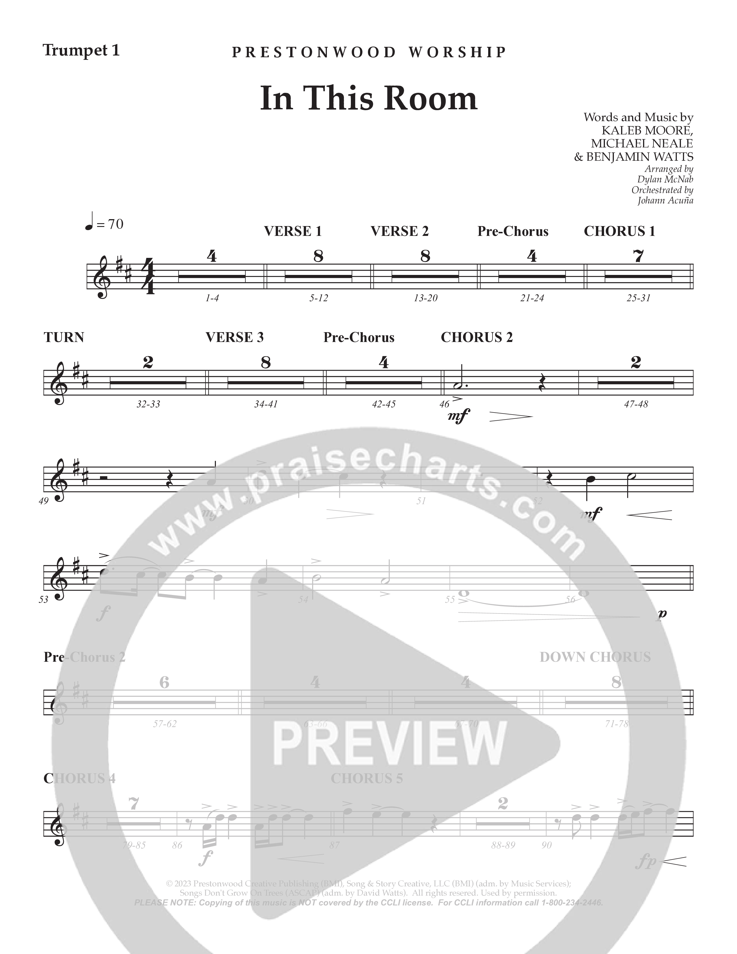 In This Room Trumpet 1 (Prestonwood Worship / Arr. Dylan McNab / Orch. Johann Acuna)
