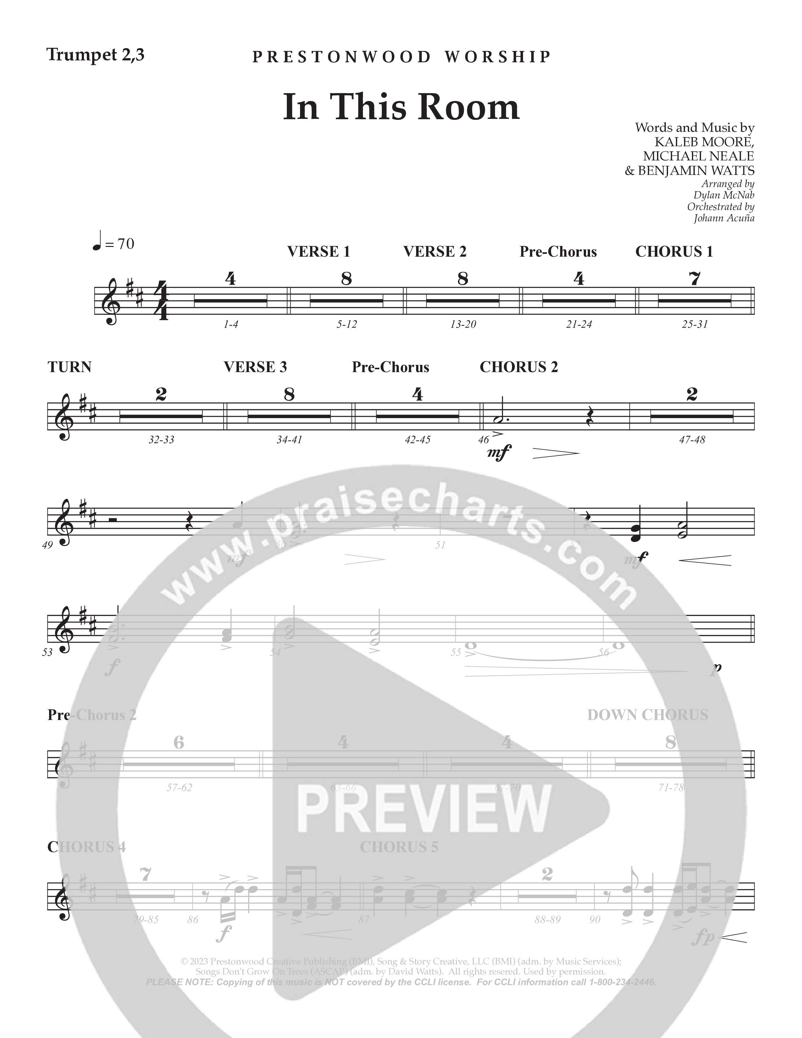In This Room Trumpet 2/3 (Prestonwood Worship / Arr. Dylan McNab / Orch. Johann Acuna)