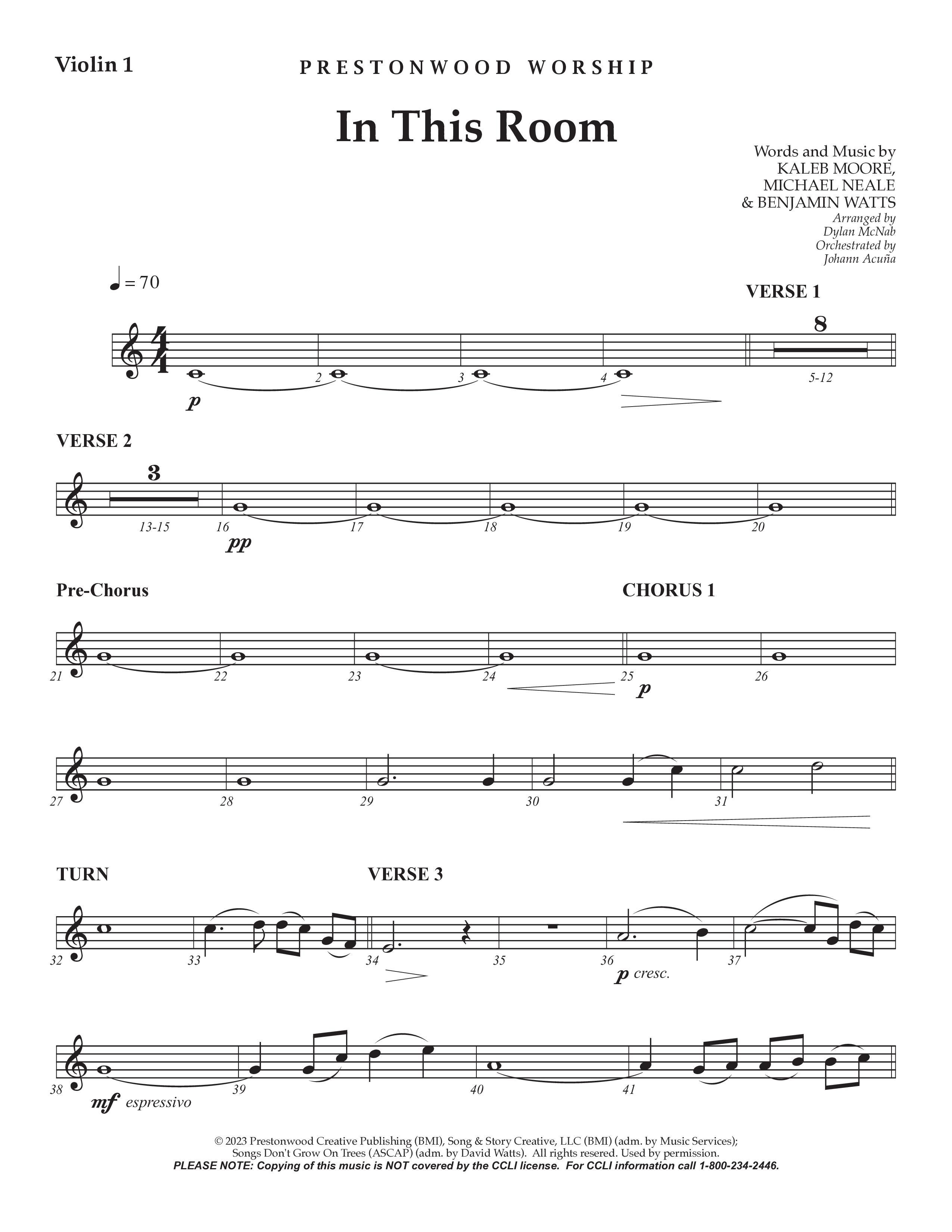 In This Room Violin 1 (Prestonwood Worship / Arr. Dylan McNab / Orch. Johann Acuna)