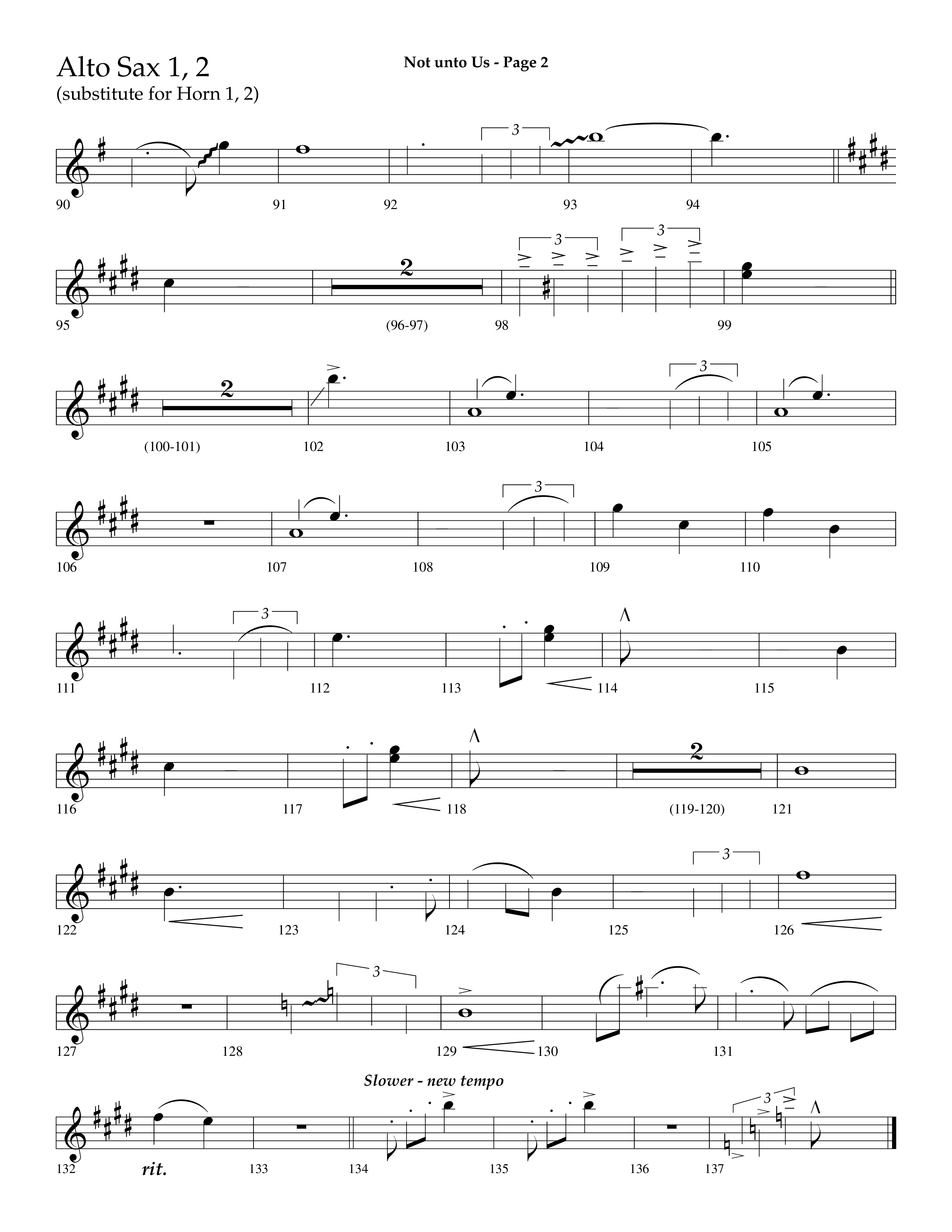 Not Unto Us (with Doxology, All Hail The Power Of Jesus Name) (Choral Anthem SATB) Alto Sax 1/2 (Lifeway Choral / Arr. Dave Williamson)