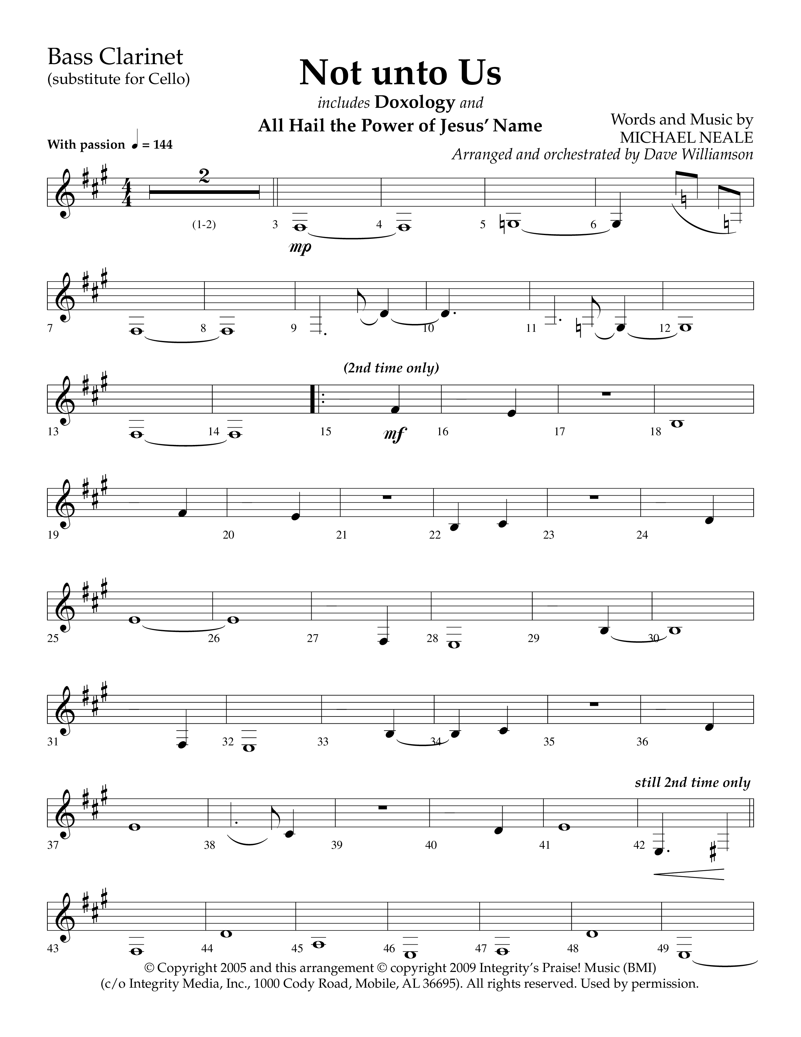 Not Unto Us (with Doxology, All Hail The Power Of Jesus Name) (Choral Anthem SATB) Bass Clarinet (Lifeway Choral / Arr. Dave Williamson)
