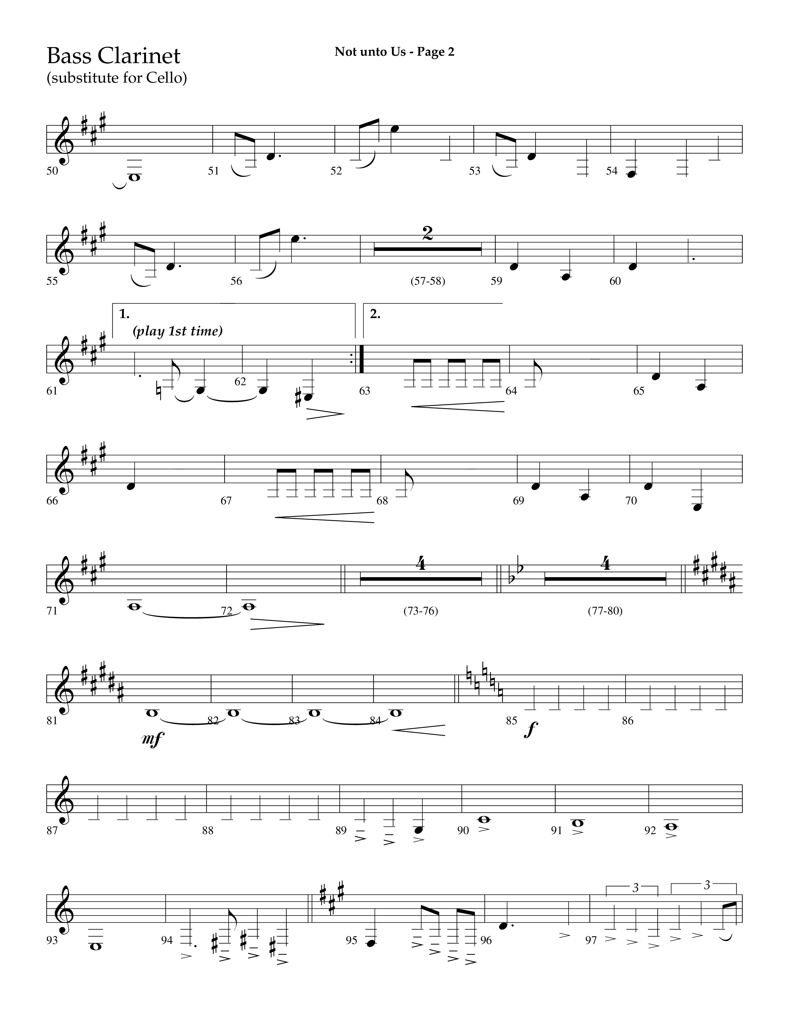 Not Unto Us (with Doxology, All Hail The Power Of Jesus Name) (Choral Anthem SATB) Bass Clarinet (Lifeway Choral / Arr. Dave Williamson)