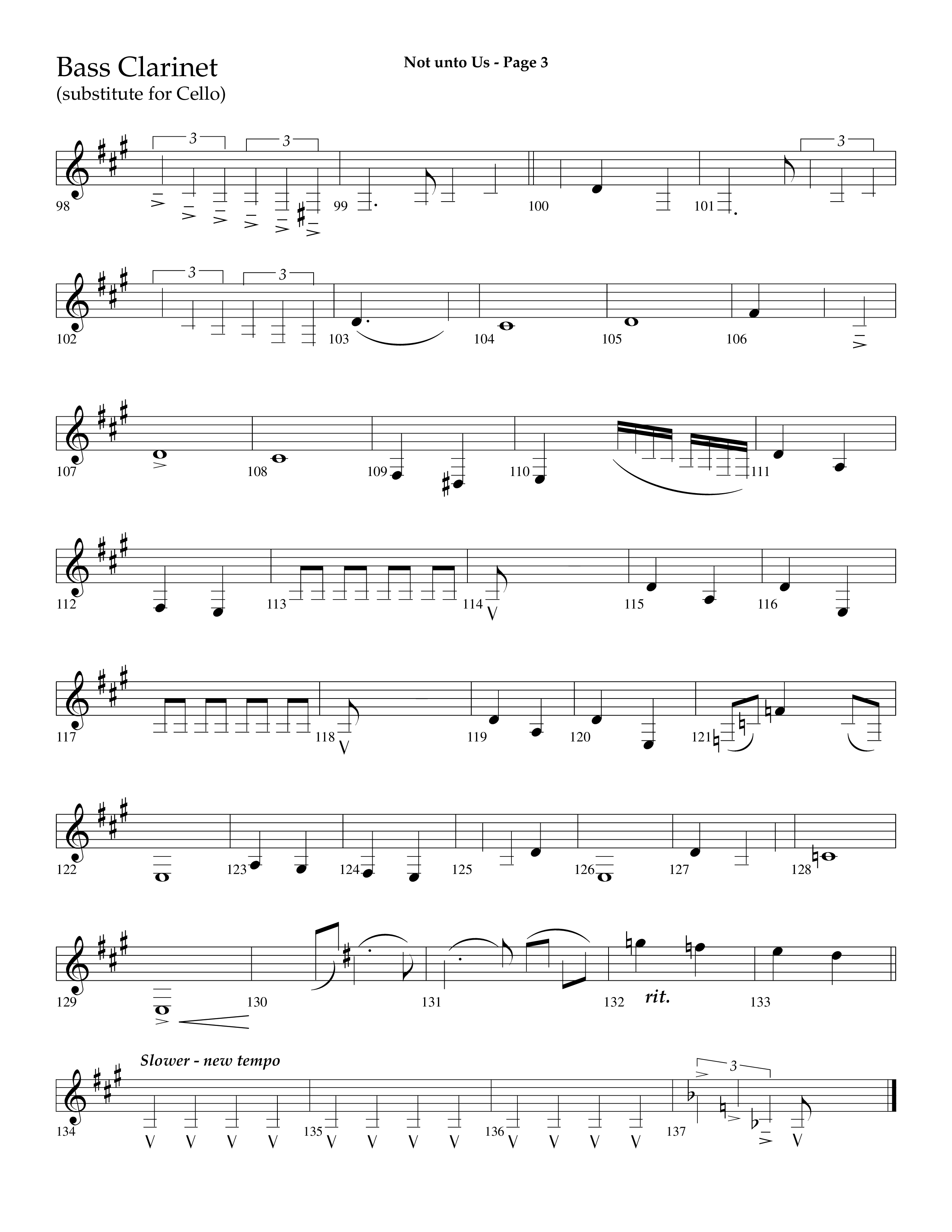 Not Unto Us (with Doxology, All Hail The Power Of Jesus Name) (Choral Anthem SATB) Bass Clarinet (Lifeway Choral / Arr. Dave Williamson)