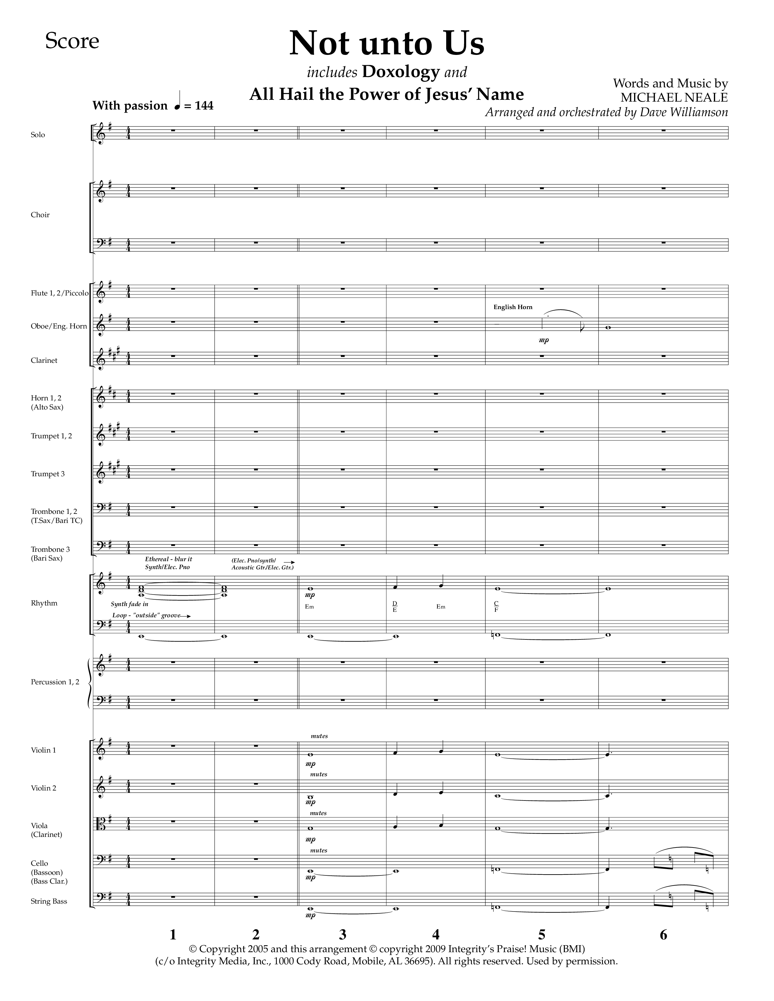 Not Unto Us (with Doxology, All Hail The Power Of Jesus Name) (Choral Anthem SATB) Orchestration (Lifeway Choral / Arr. Dave Williamson)