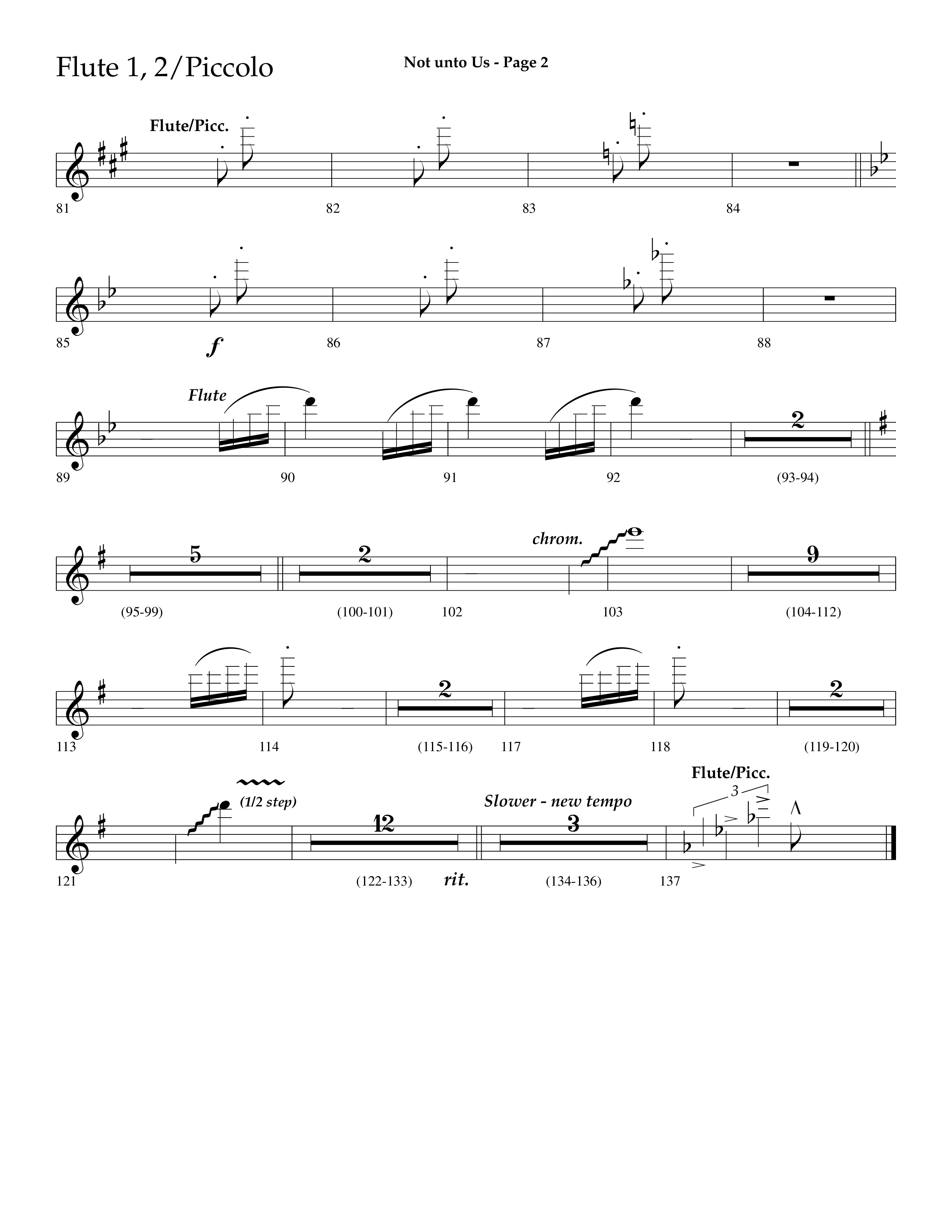 Not Unto Us (with Doxology, All Hail The Power Of Jesus Name) (Choral Anthem SATB) Flute 1/2 (Lifeway Choral / Arr. Dave Williamson)