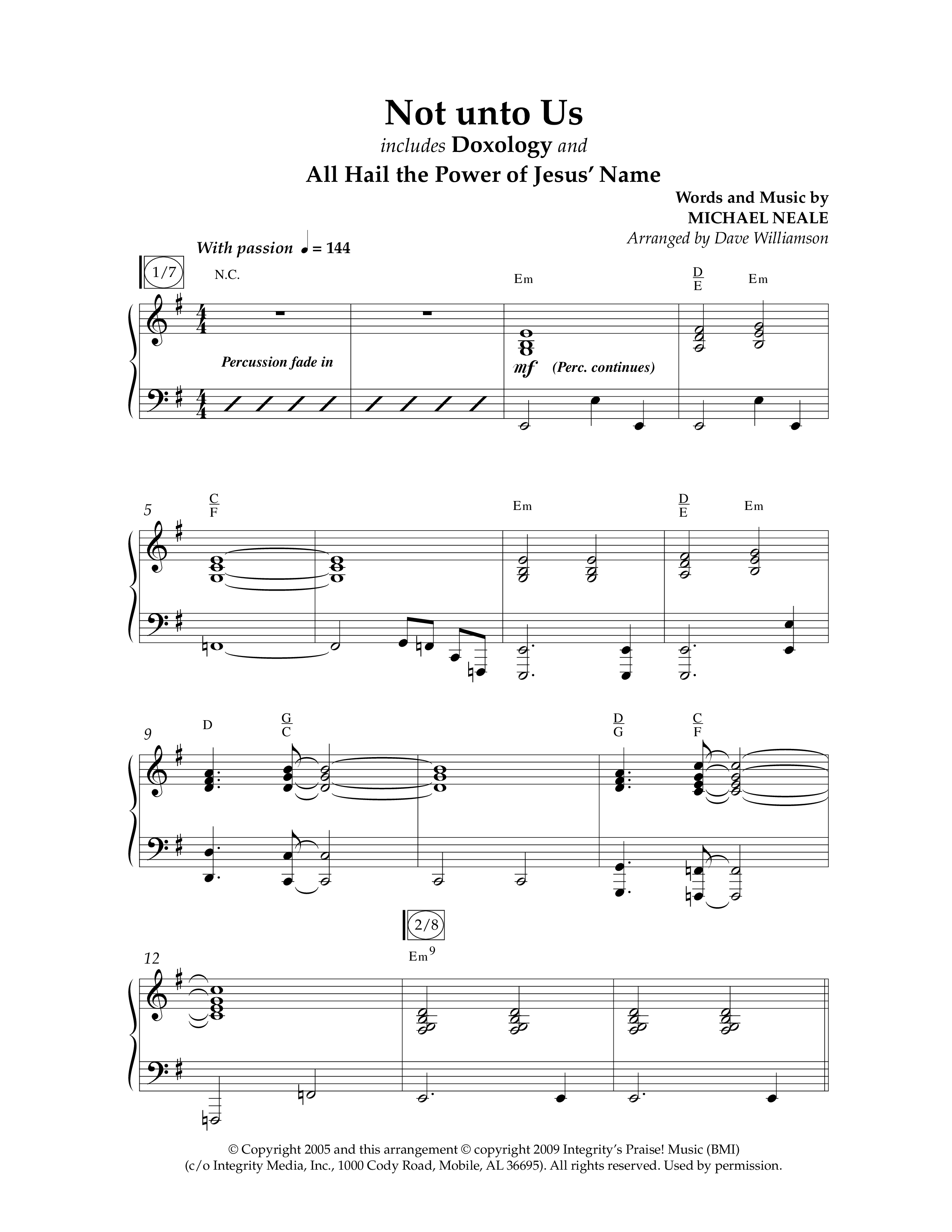 Not Unto Us (with Doxology, All Hail The Power Of Jesus Name) (Choral Anthem SATB) Anthem (SATB/Piano) (Lifeway Choral / Arr. Dave Williamson)