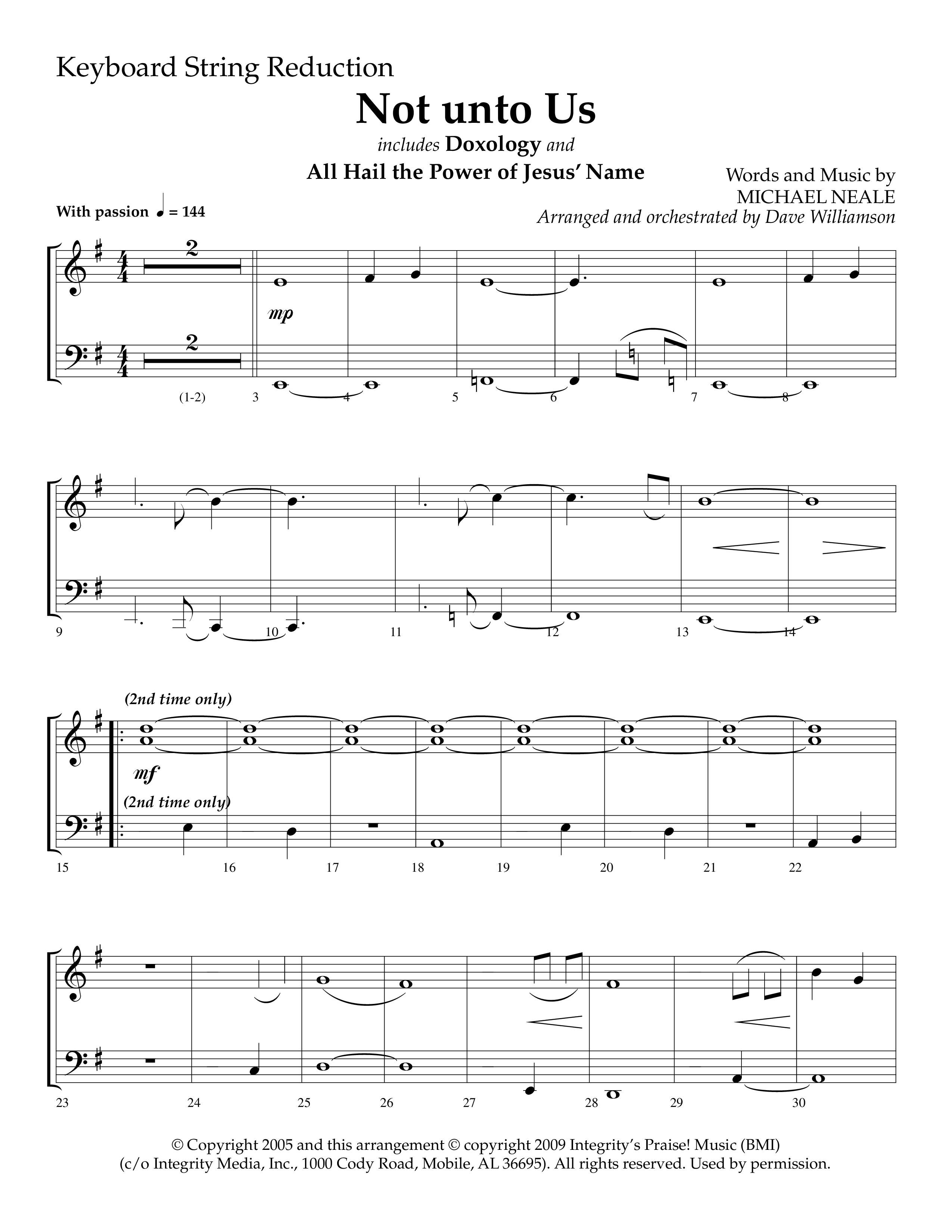 Not Unto Us (with Doxology, All Hail The Power Of Jesus Name) (Choral Anthem SATB) String Reduction (Lifeway Choral / Arr. Dave Williamson)