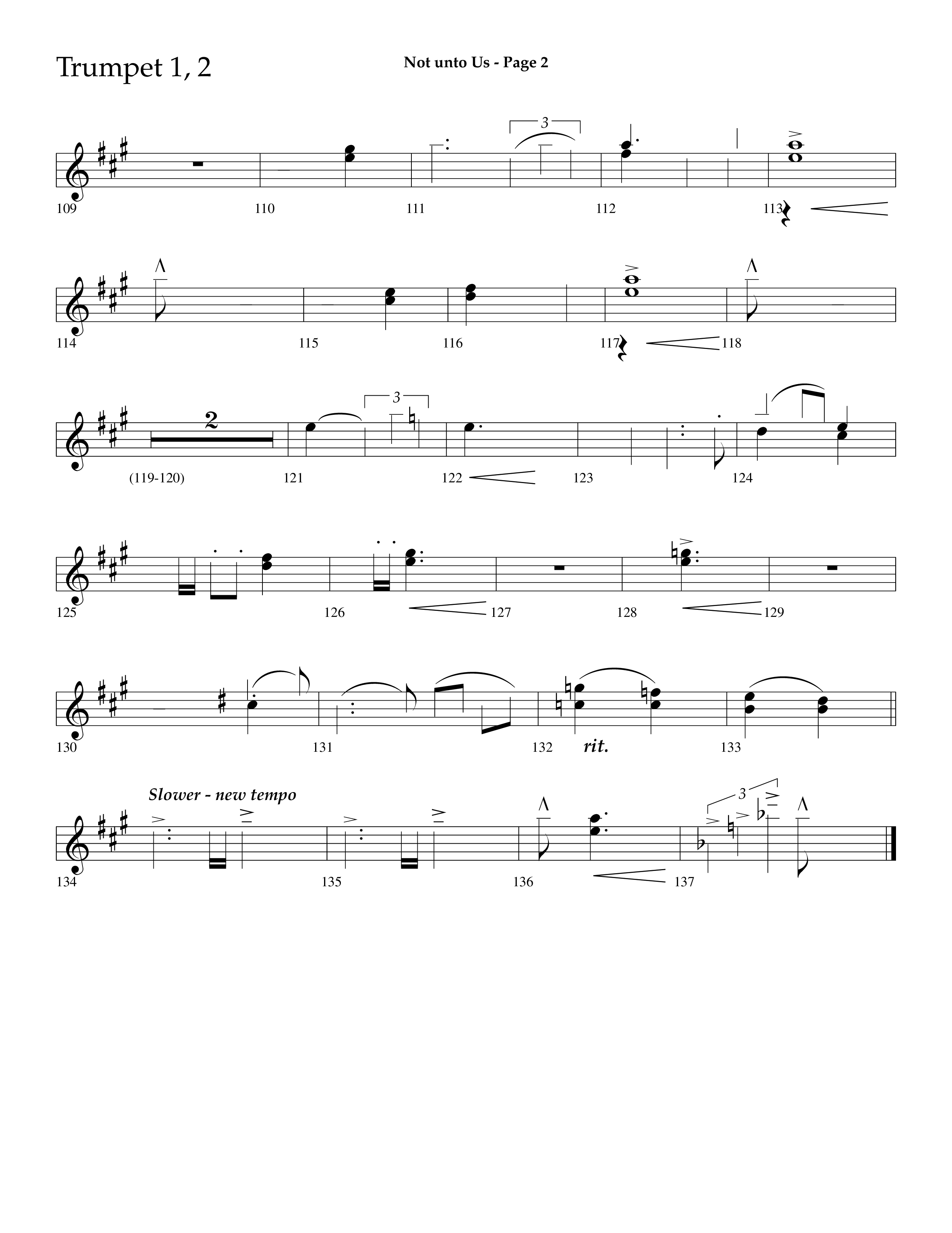 Not Unto Us (with Doxology, All Hail The Power Of Jesus Name) (Choral Anthem SATB) Trumpet 1,2 (Lifeway Choral / Arr. Dave Williamson)