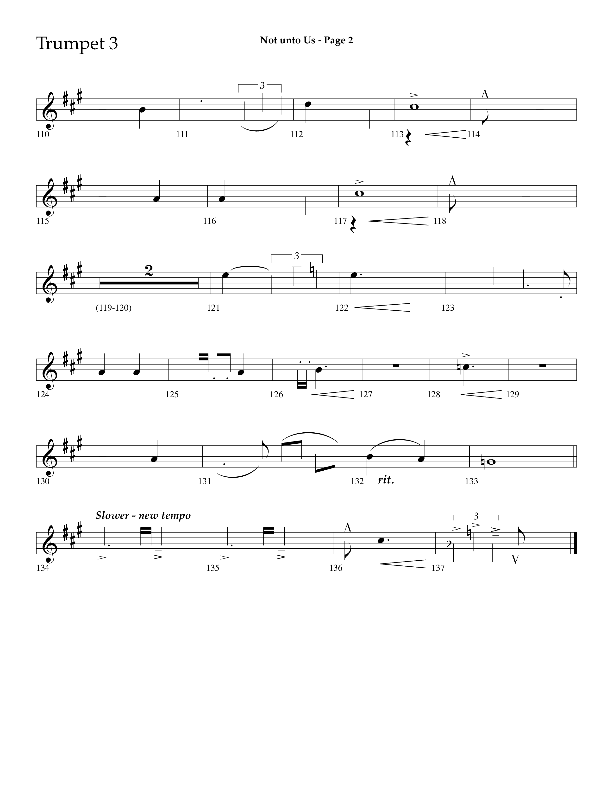 Not Unto Us (with Doxology, All Hail The Power Of Jesus Name) (Choral Anthem SATB) Trumpet 3 (Lifeway Choral / Arr. Dave Williamson)