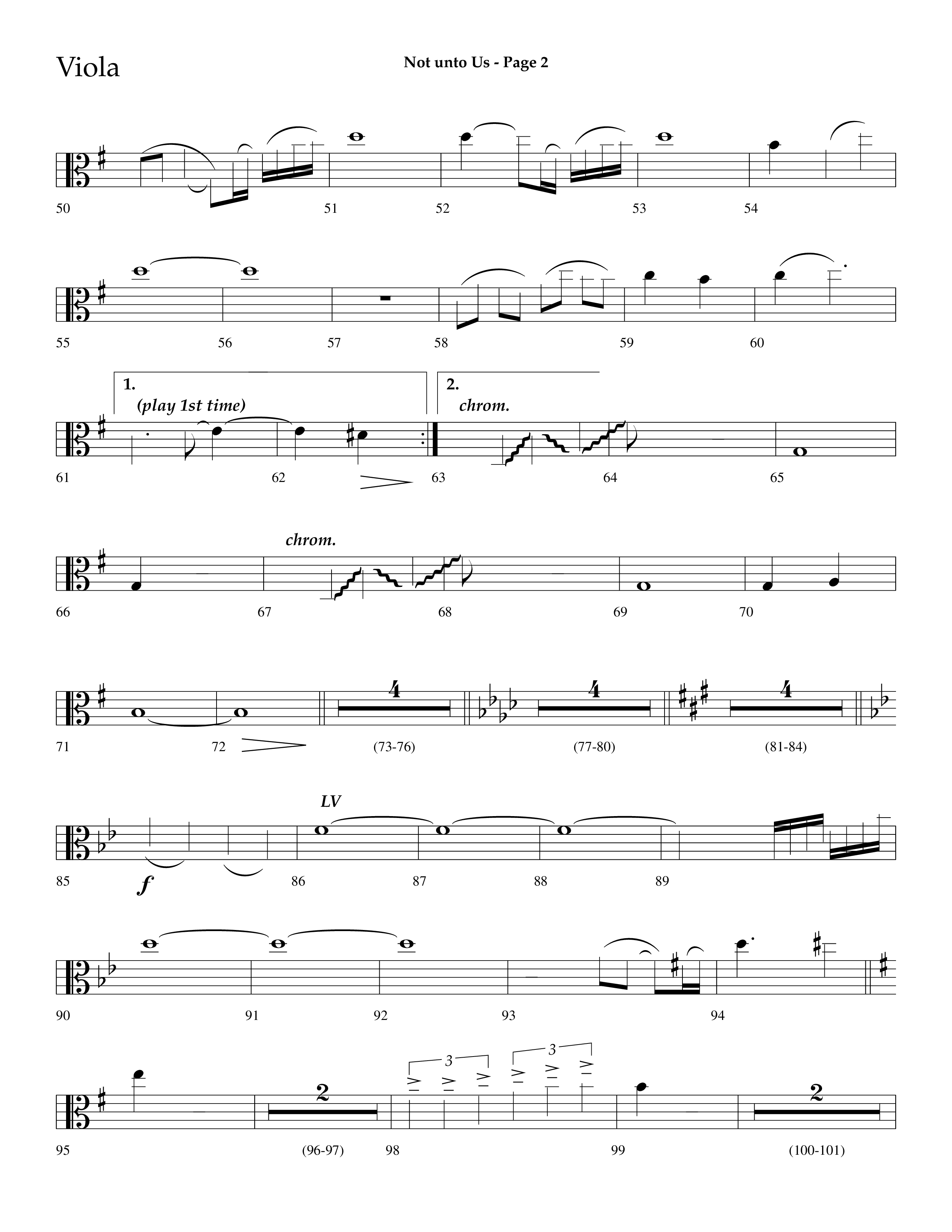 Not Unto Us (with Doxology, All Hail The Power Of Jesus Name) (Choral Anthem SATB) Viola (Lifeway Choral / Arr. Dave Williamson)