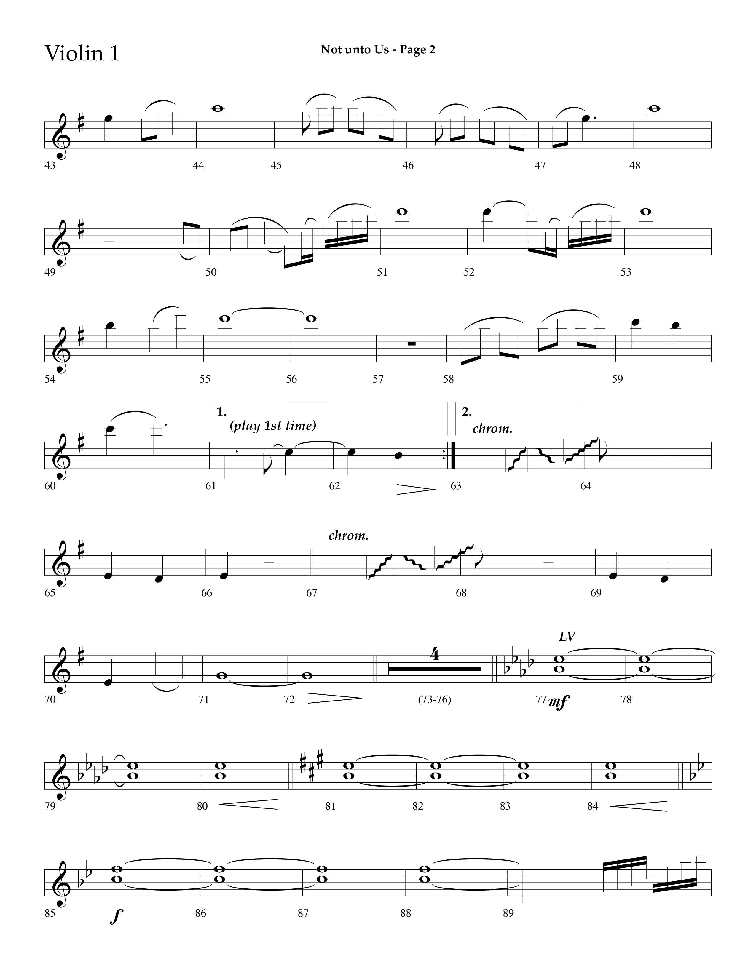 Not Unto Us (with Doxology, All Hail The Power Of Jesus Name) (Choral Anthem SATB) Violin 1 (Lifeway Choral / Arr. Dave Williamson)