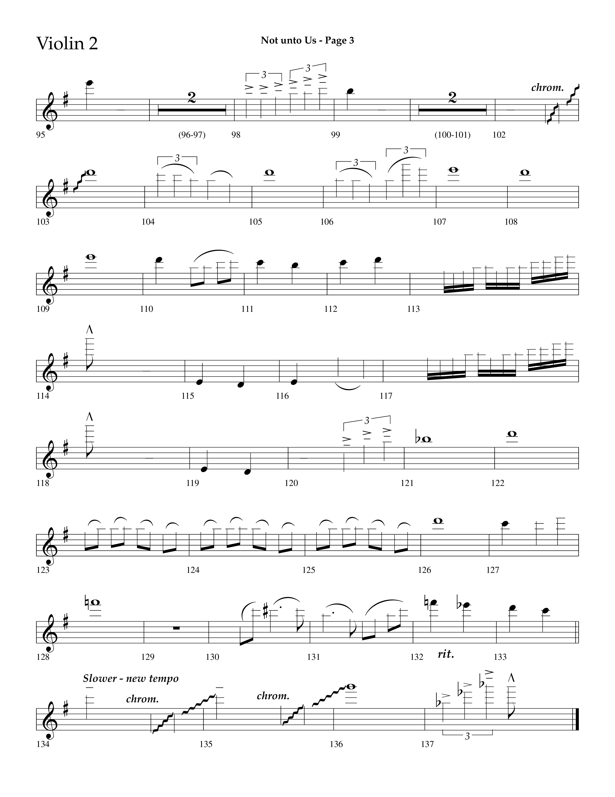 Not Unto Us (with Doxology, All Hail The Power Of Jesus Name) (Choral Anthem SATB) Violin 2 (Lifeway Choral / Arr. Dave Williamson)