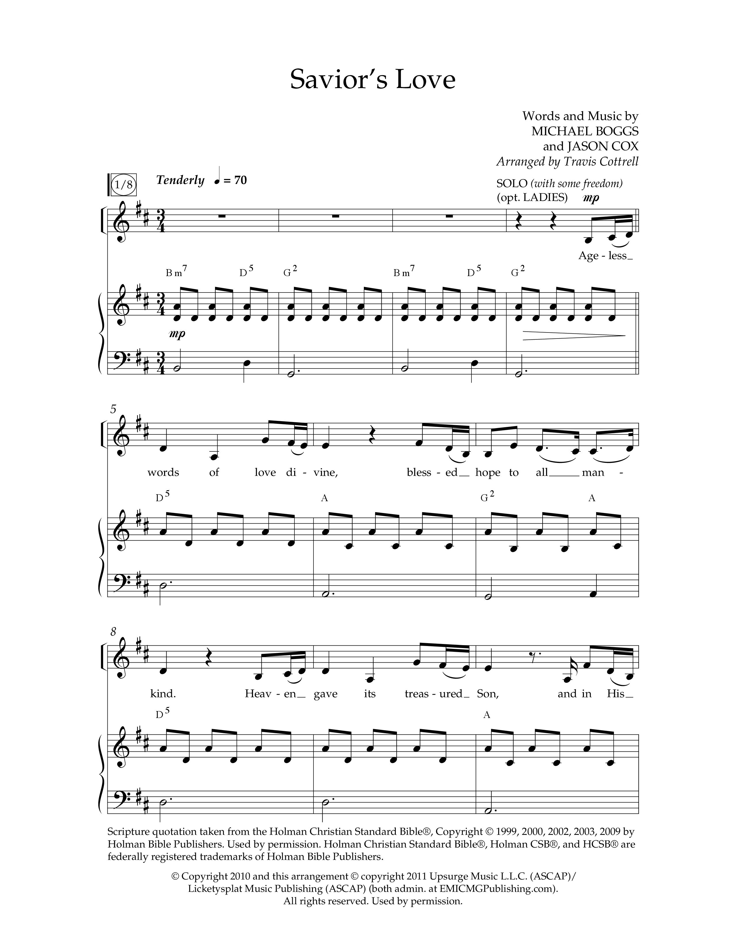 Savior's Love (Choral Anthem SATB) Anthem (SATB/Piano) (Lifeway Choral / Arr. Travis Cottrell)