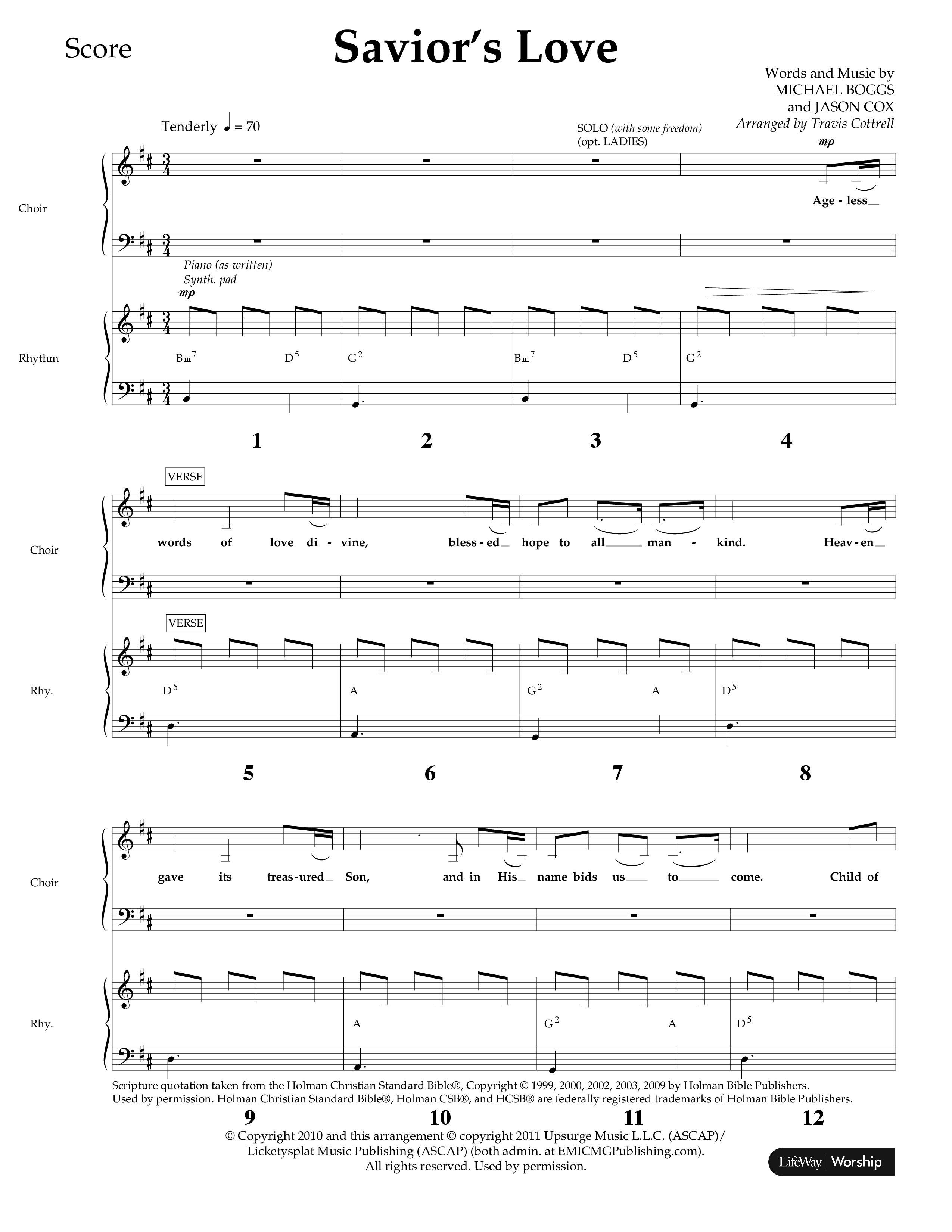 Savior's Love (Choral Anthem SATB) Lead Melody & Rhythm (Lifeway Choral / Arr. Travis Cottrell)