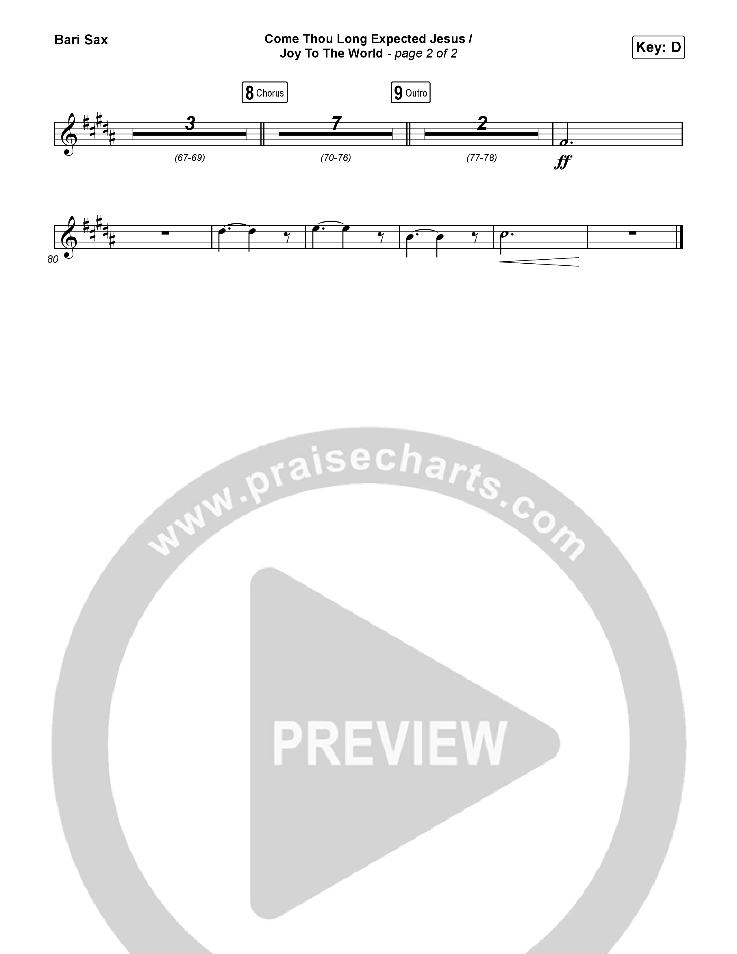 Come Thou Long Expected Jesus / Joy To The World (Choral/SATB) Bari Sax (Travis Cottrell / Cheryl Stark / Arr. Mason Brown)