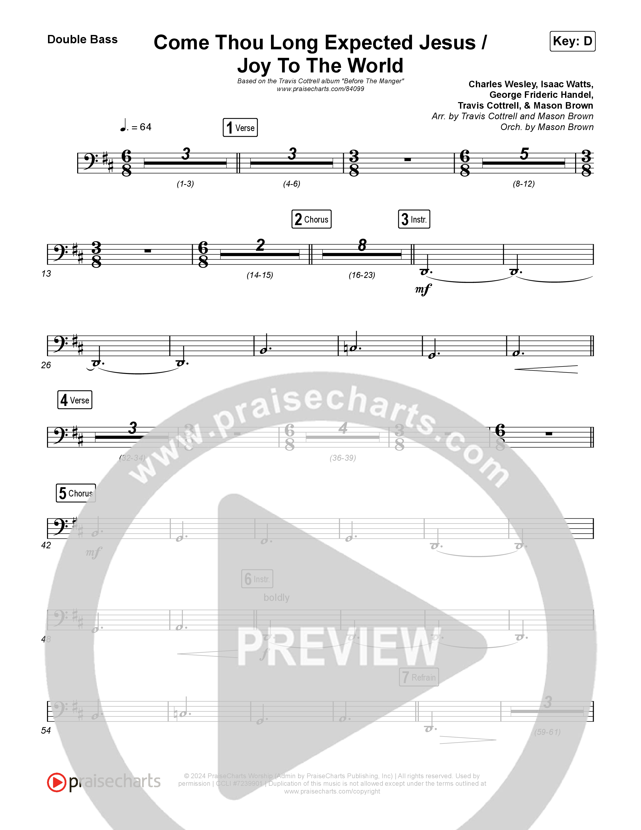 Come Thou Long Expected Jesus / Joy To The World (Choral/SATB) String Bass (Travis Cottrell / Cheryl Stark / Arr. Mason Brown)